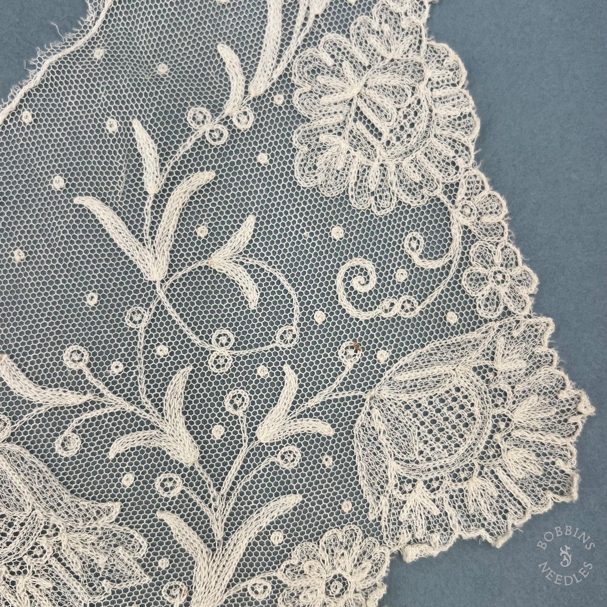 Antique Floral Embroidered Tulle Lace Collar – Brussels Appliqué Style