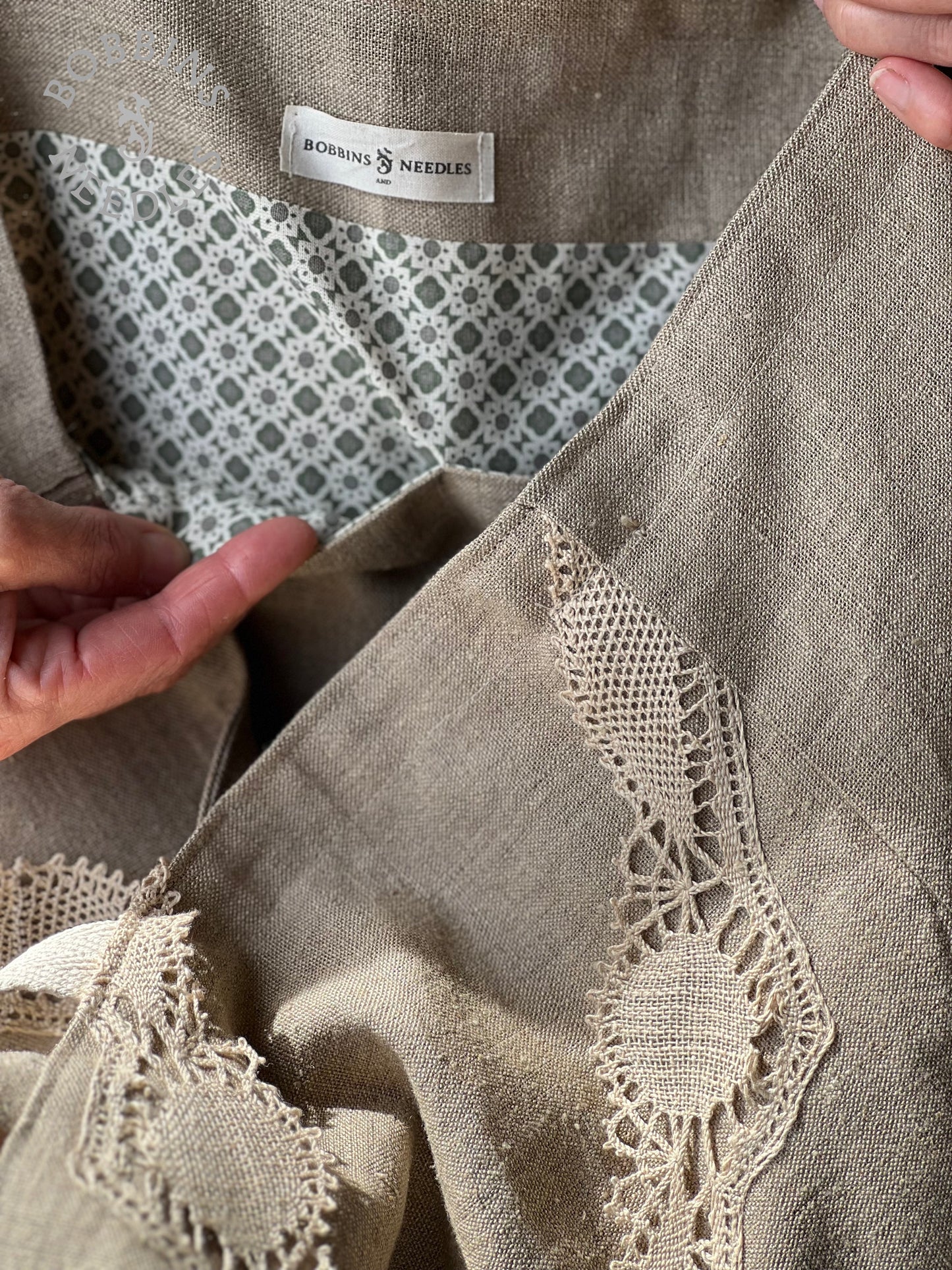 Large Tote Bag in Vintage Belgian Linen | Handmade Limited Edition - Bobbins&Needles