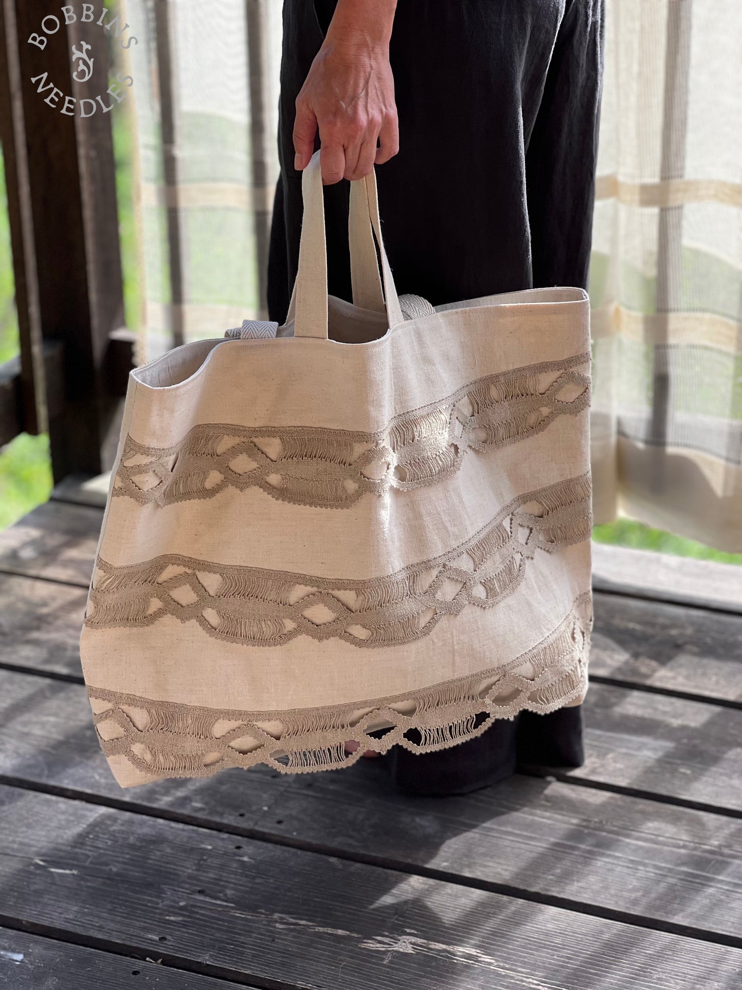 Large Tote Bag in Antique French Métis Linen  | Handmade Limited Edition - Bobbins&Needles