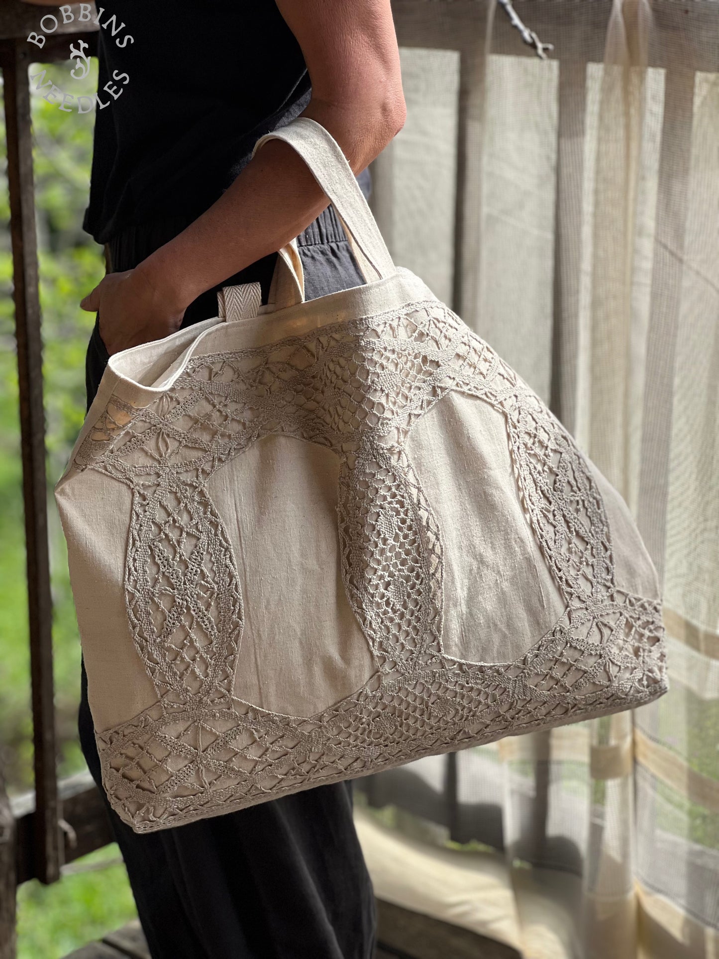 Large Tote Bag in Antique French Métis Linen  | Handmade Limited Edition - Bobbins&Needles
