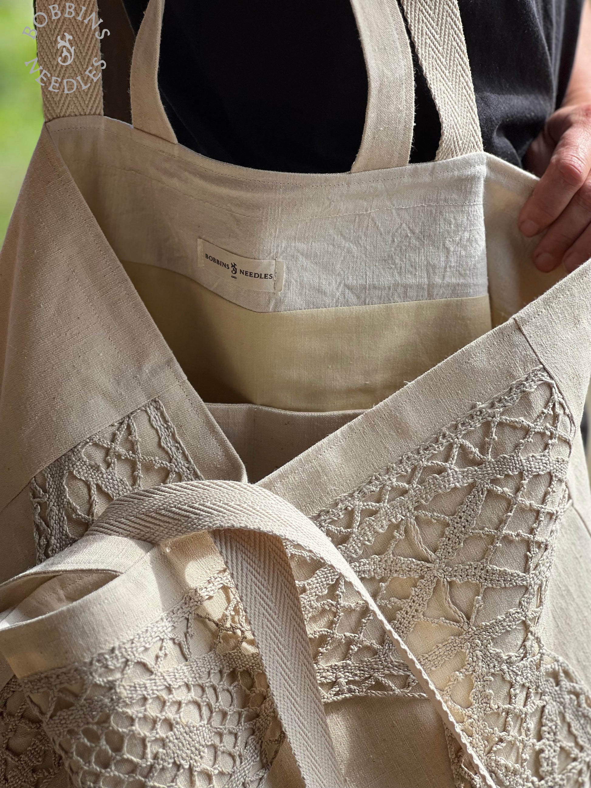 Large Tote Bag in Antique French Métis Linen  | Handmade Limited Edition - Bobbins&Needles