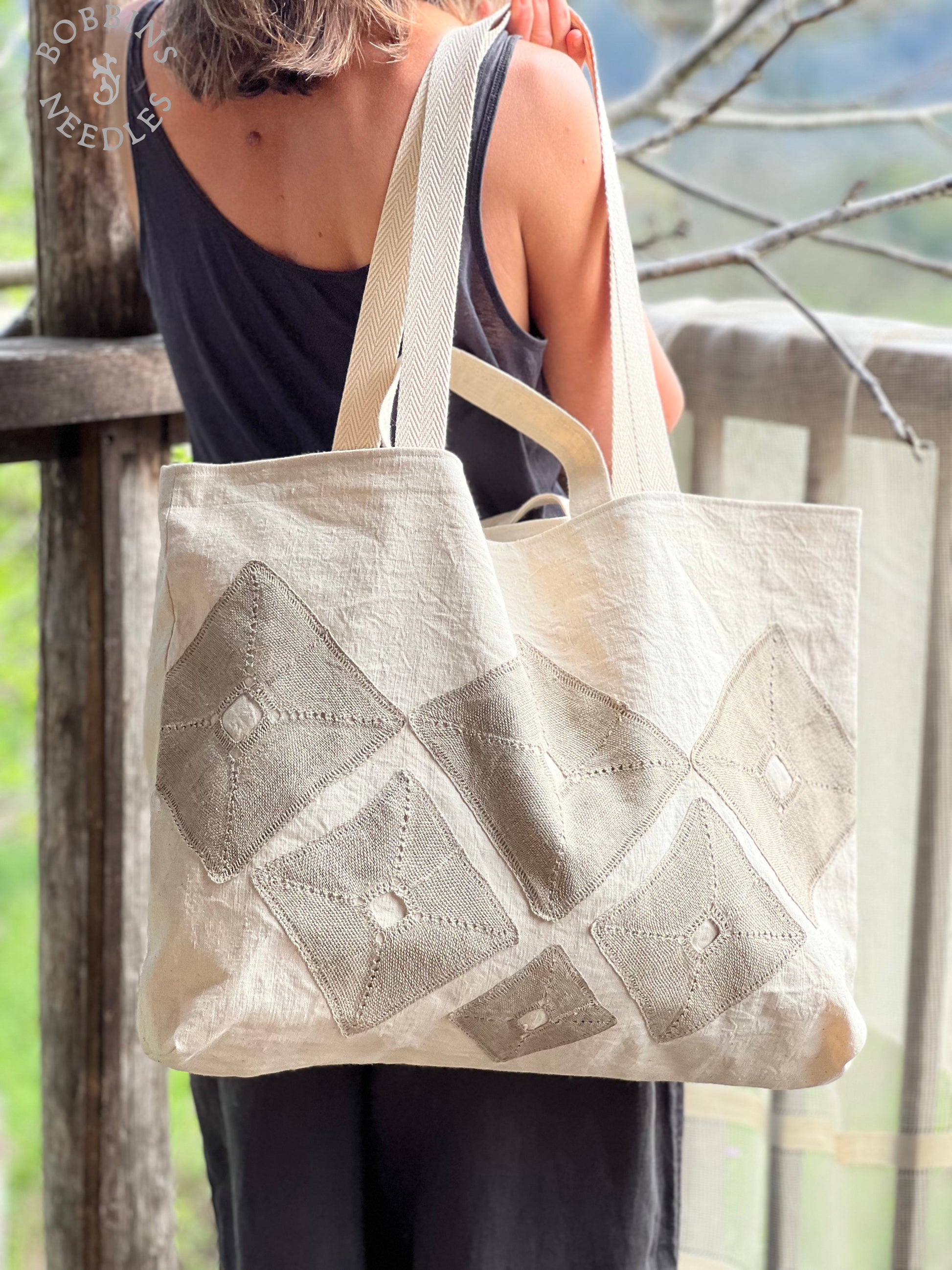 Large Tote Bag in Antique French Métis Linen  | Handmade Limited Edition - Bobbins&Needles