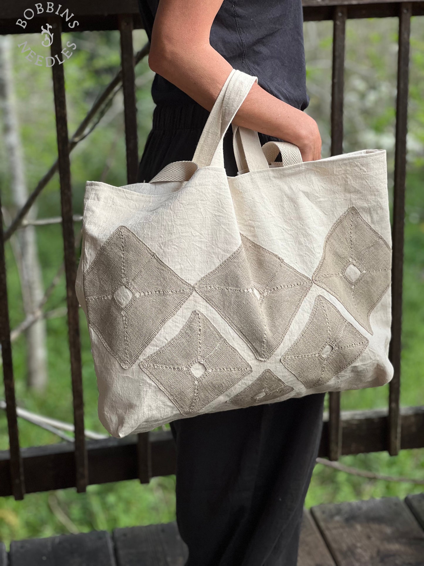 Large Tote Bag in Antique French Métis Linen  | Handmade Limited Edition - Bobbins&Needles