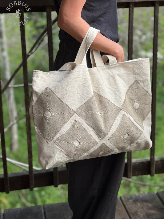 Large Tote Bag in Antique French Métis Linen  | Handmade Limited Edition - Bobbins&Needles
