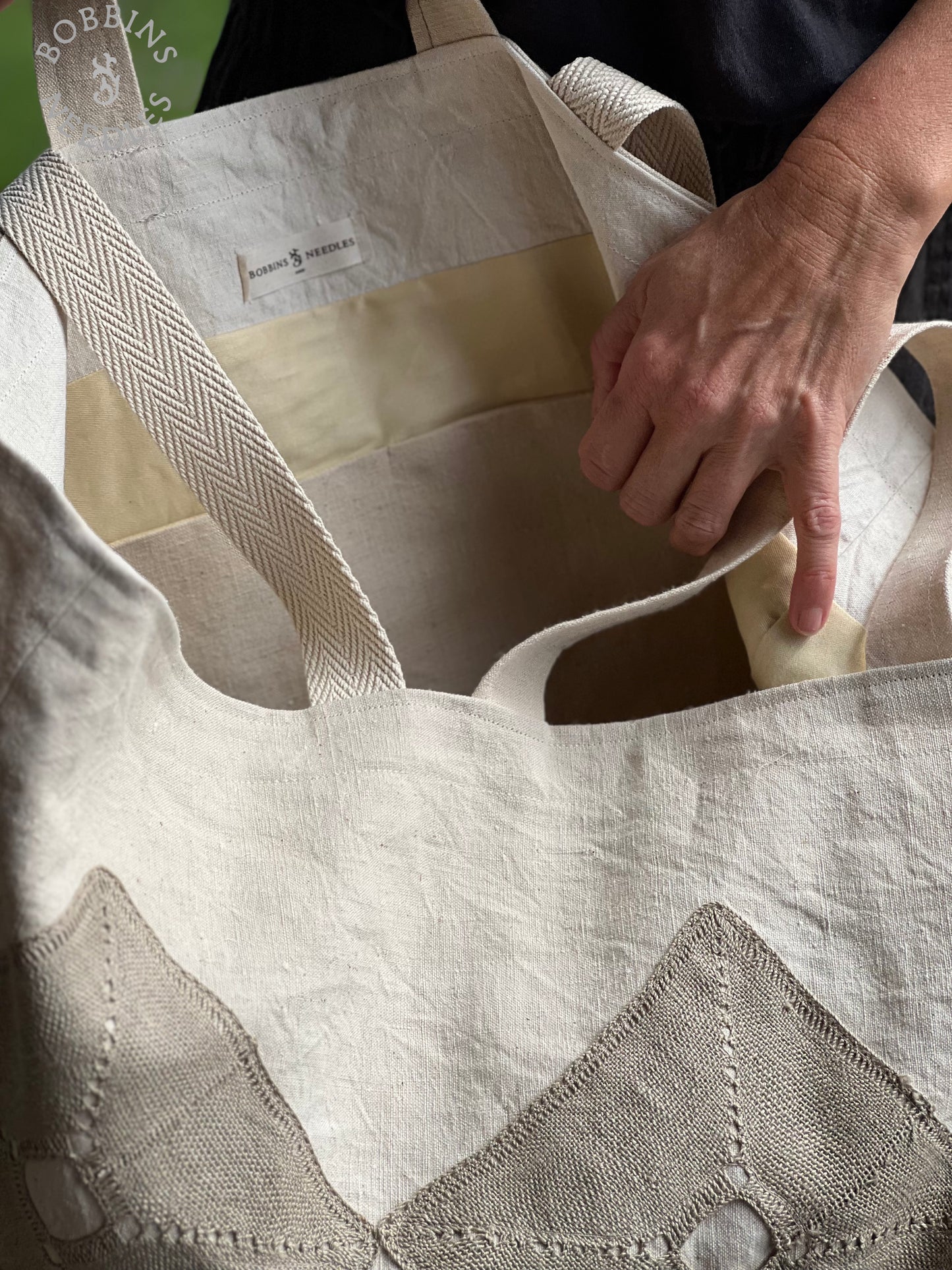 Large Tote Bag in Antique French Métis Linen  | Handmade Limited Edition - Bobbins&Needles