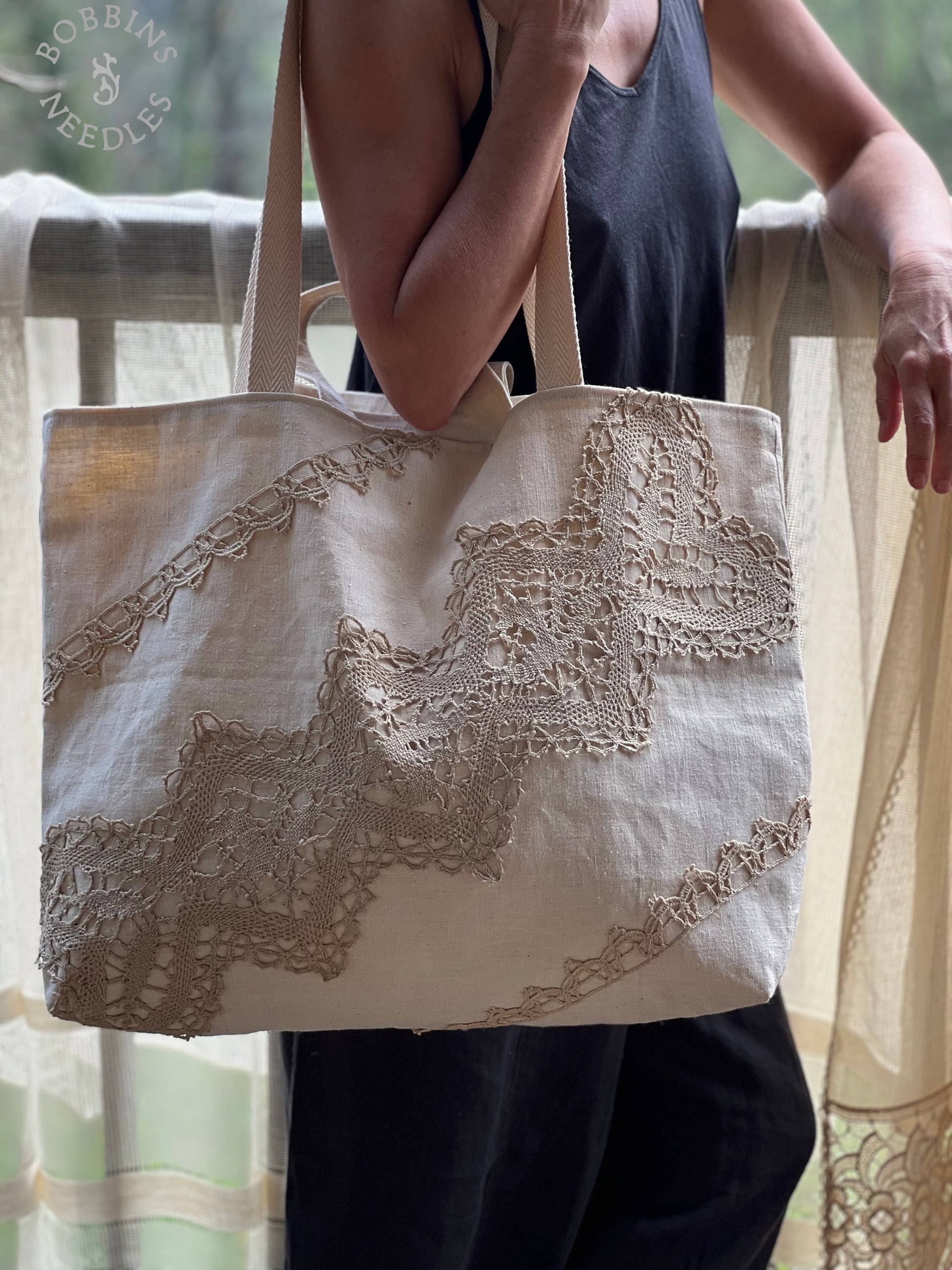 Large Tote Bag in Antique French Métis Linen  | Handmade Limited Edition - Bobbins&Needles