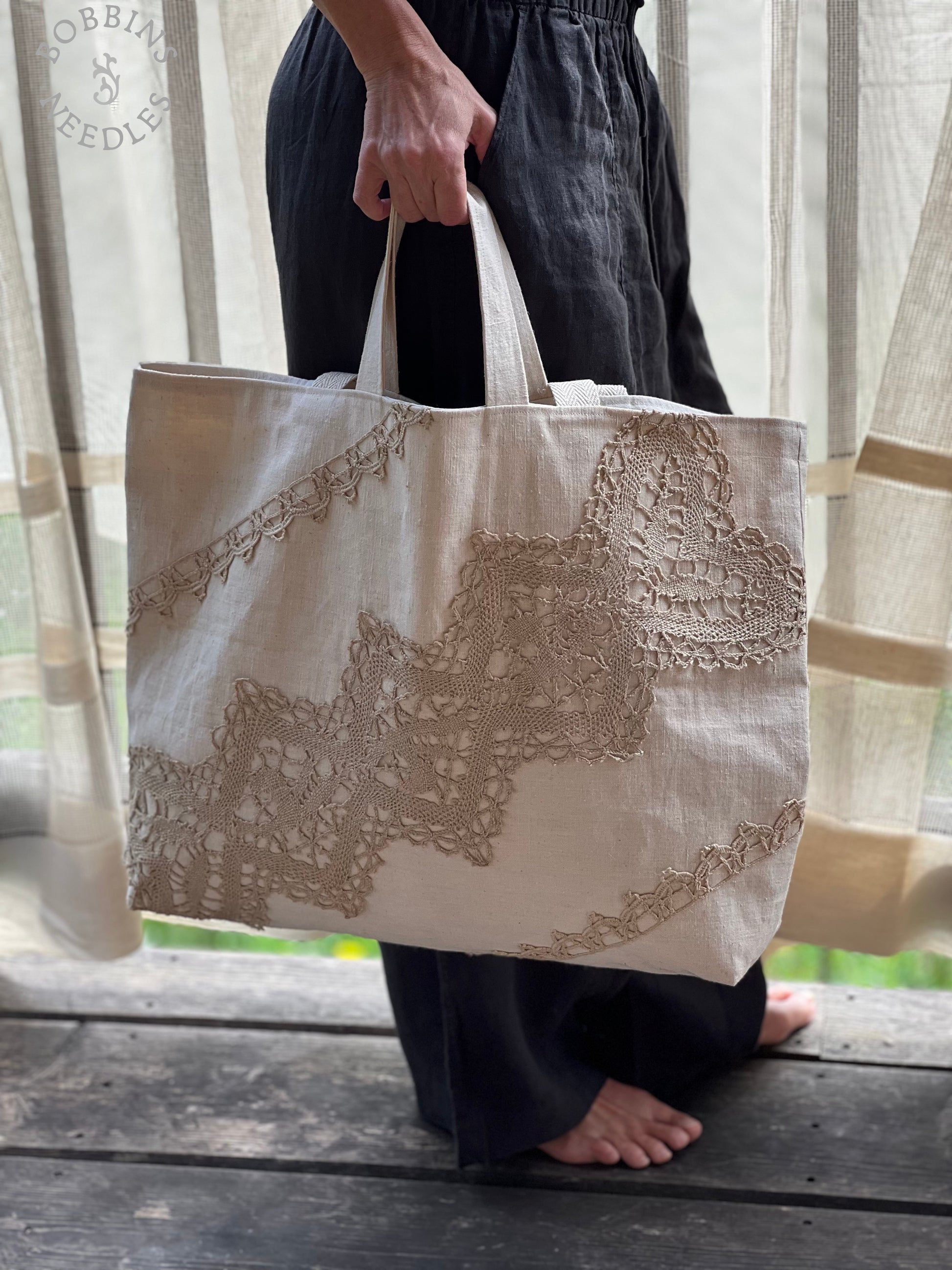 Large Tote Bag in Antique French Métis Linen  | Handmade Limited Edition - Bobbins&Needles