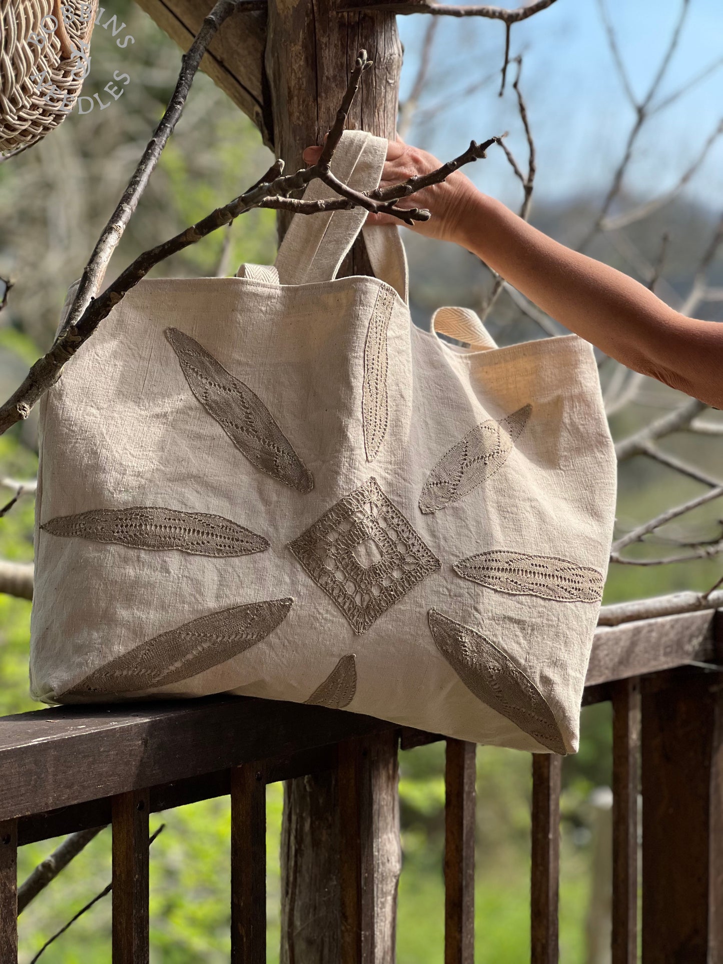 Large Tote Bag in Antique French Métis Linen  | Handmade Limited Edition  | Natural Cream - Bobbins&Needles