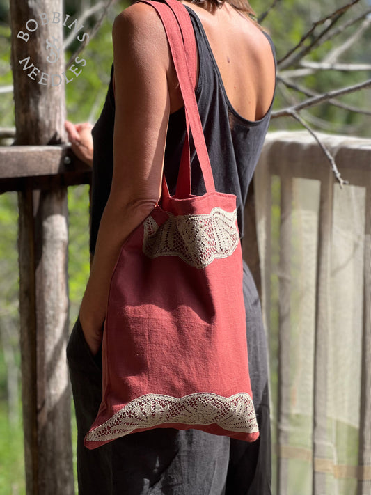 Linen Tote Bag | European Linen | Handmade | Dusty coral | One of a Kind - Bobbins&Needles