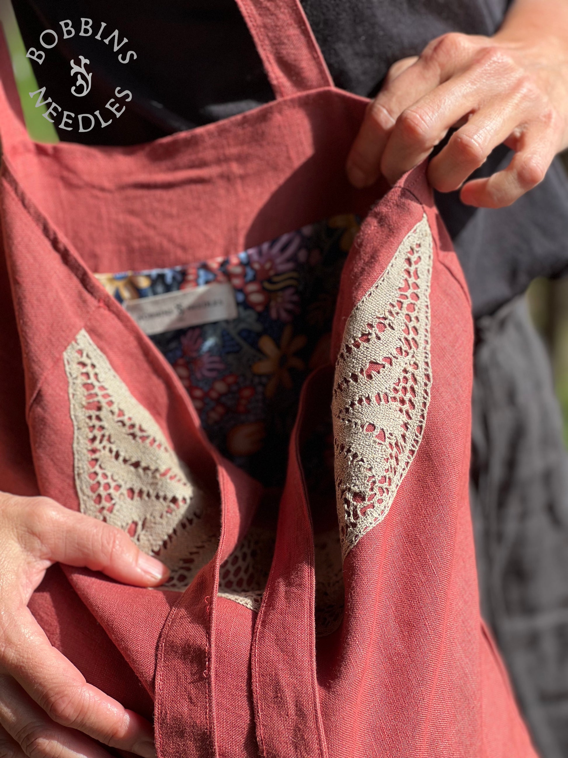 Linen Tote Bag | European Linen | Handmade | Dusty coral | One of a Kind - Bobbins&Needles