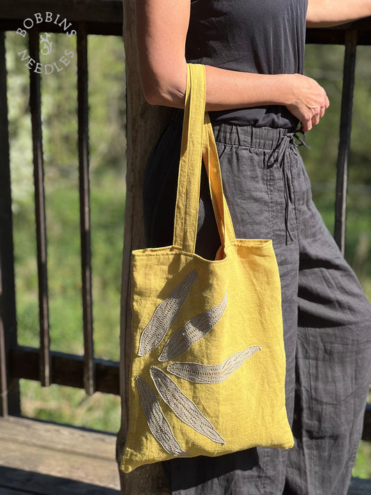 Linen Tote Bag | European Linen | Mustard Yellow | One of a Kind - Bobbins&Needles