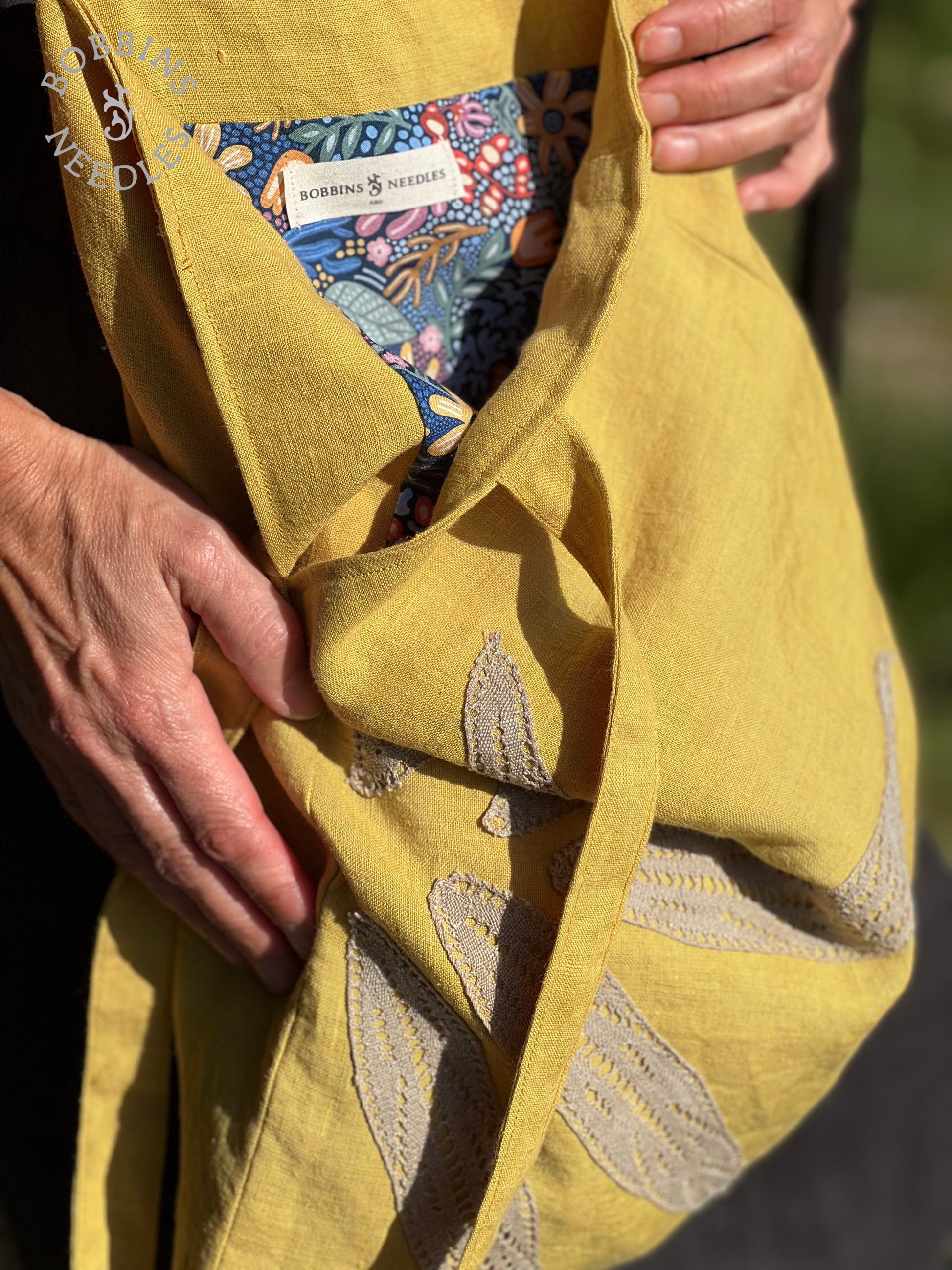 Linen Tote Bag | European Linen | Mustard Yellow | One of a Kind - Bobbins&Needles