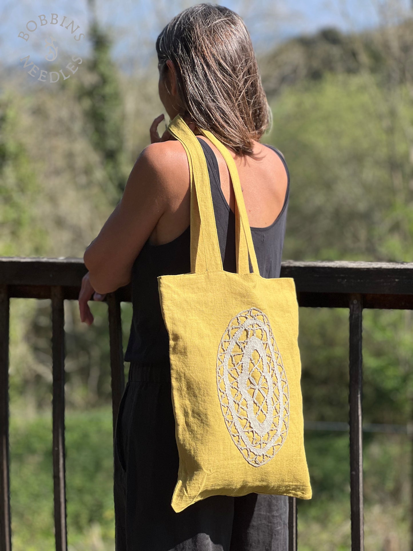 Linen Tote Bag | European Linen | Handmade | Mustard Yellow - Bobbins&Needles