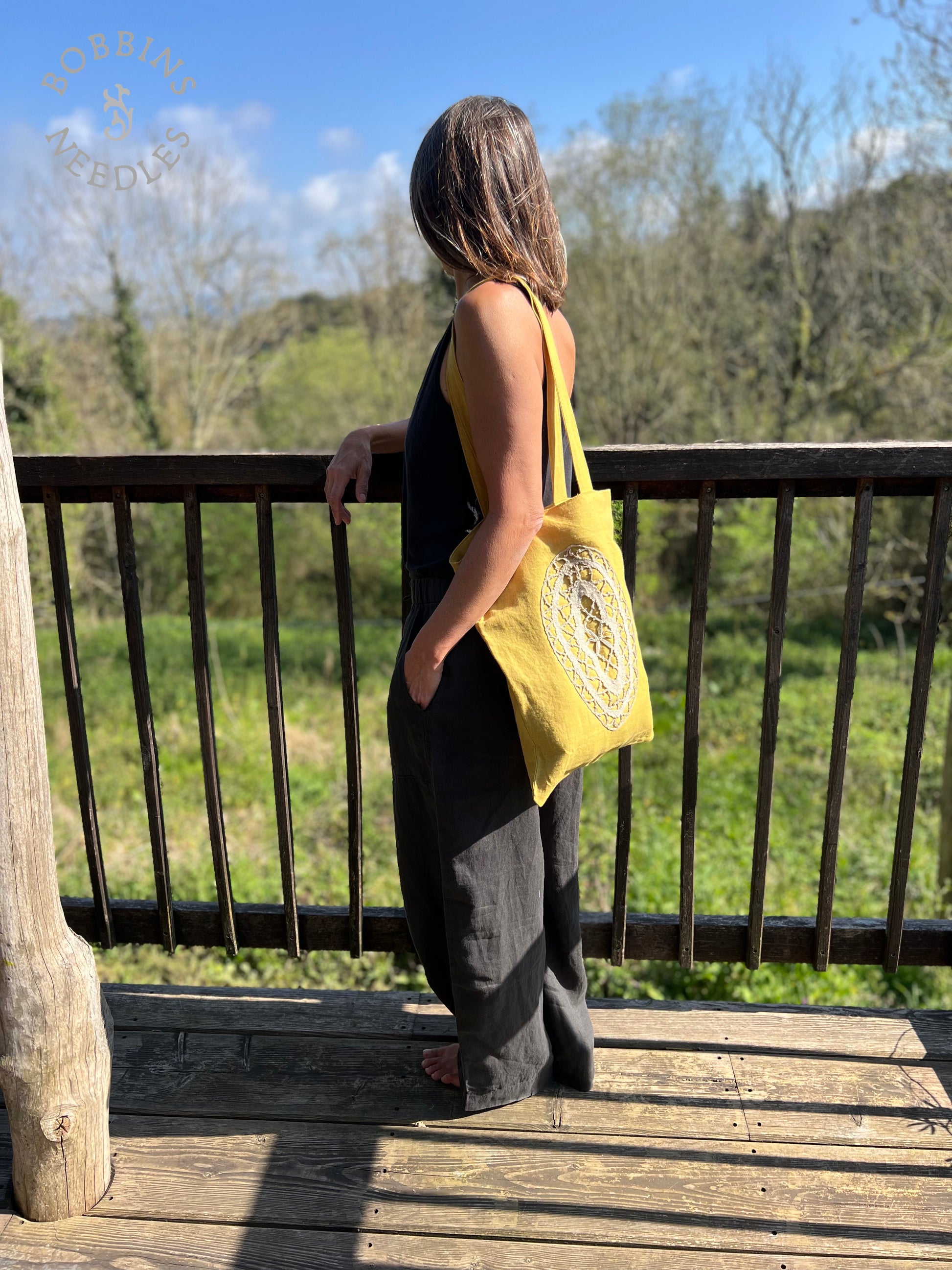 Linen Tote Bag | European Linen | Handmade | Mustard Yellow - Bobbins&Needles