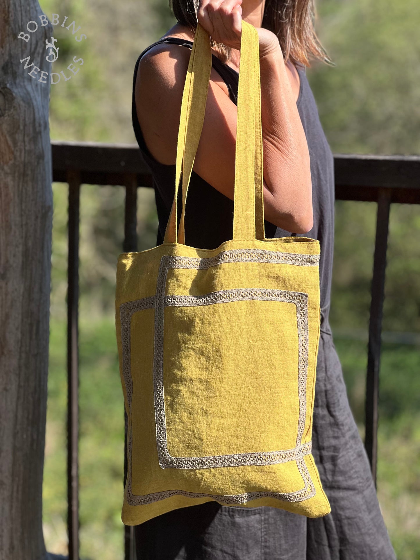 Linen Tote Bag | European Linen | Mustard Yellow | One of a Kind - Bobbins&Needles