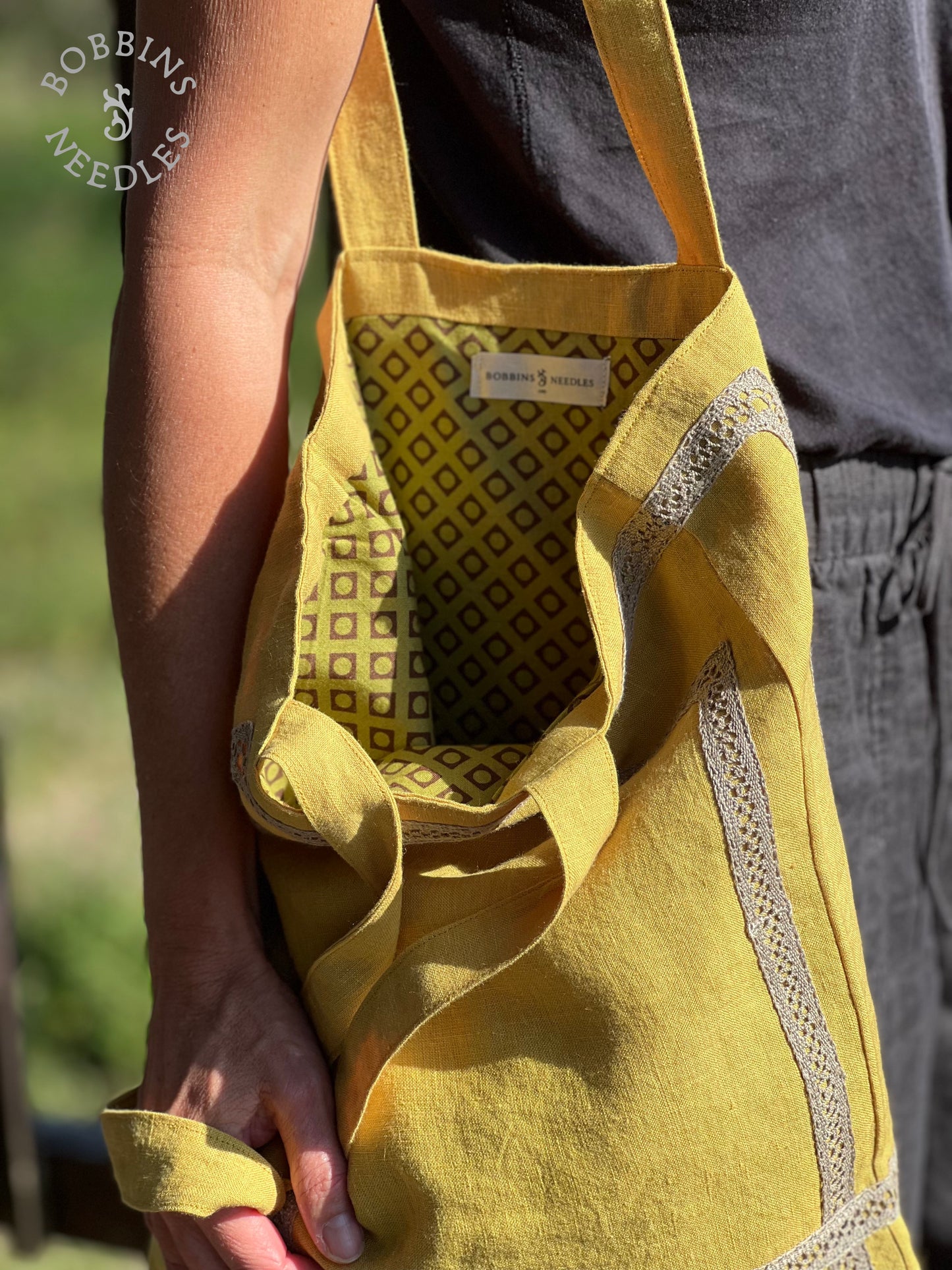 Linen Tote Bag | European Linen | Mustard Yellow | One of a Kind - Bobbins&Needles