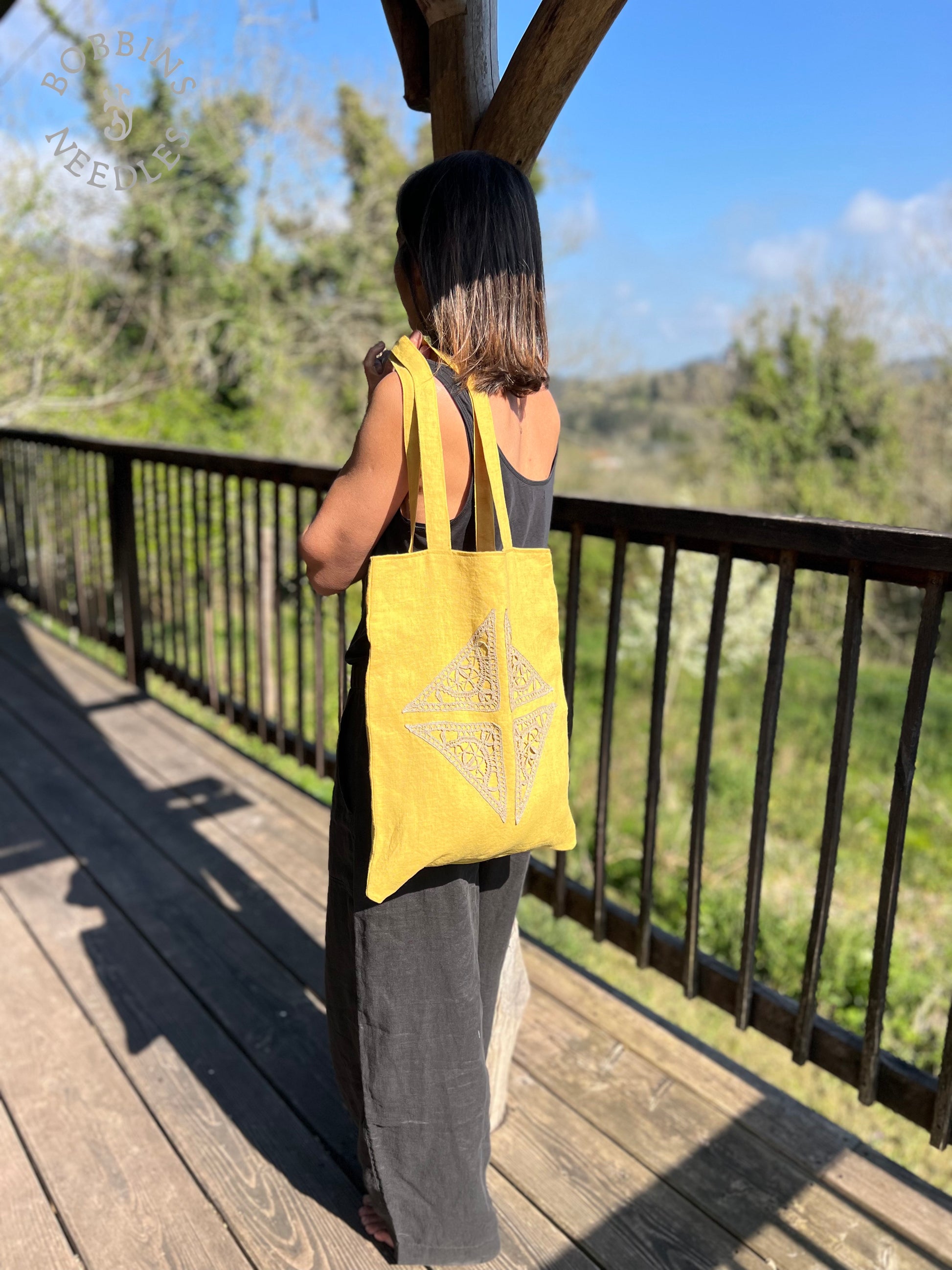 Linen Tote Bag | European Linen | Handmade | One of a Kind - Bobbins&Needles