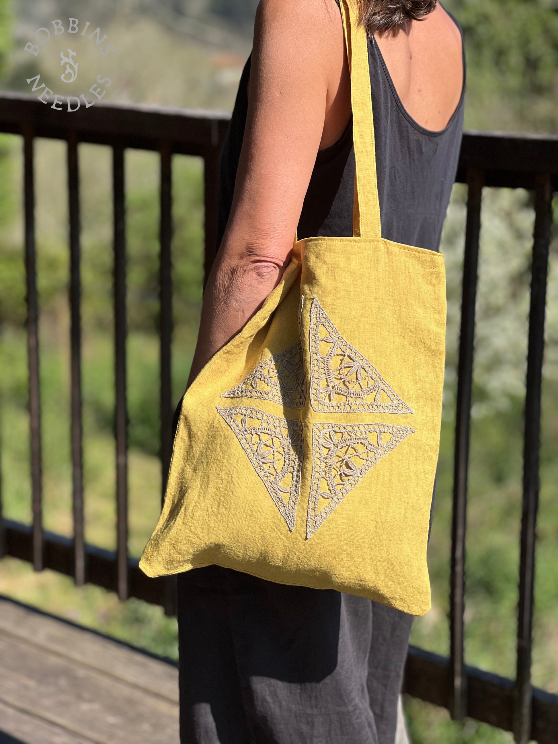 Linen Tote Bag | European Linen | Handmade | One of a Kind - Bobbins&Needles