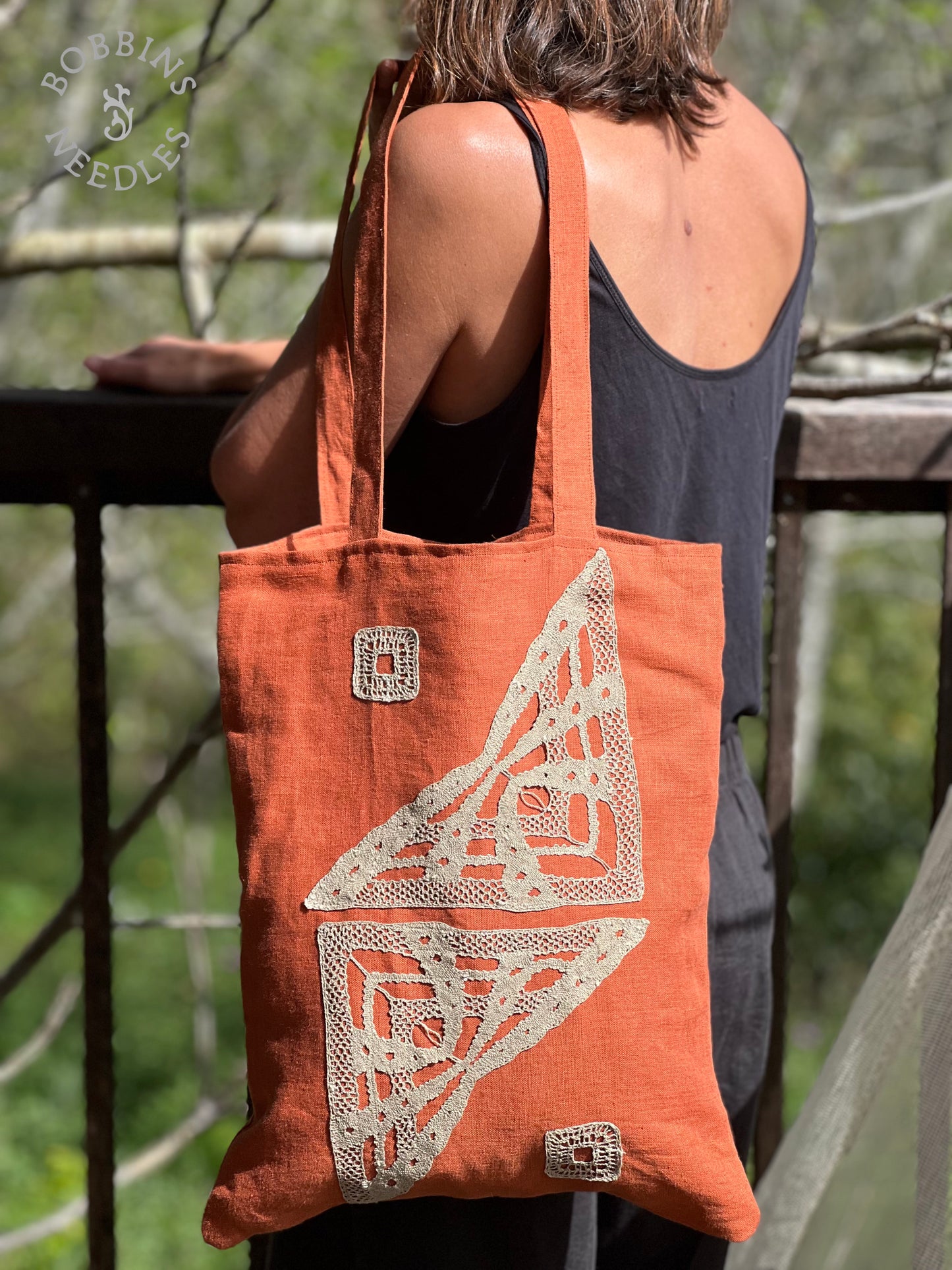 Linen Tote Bag | European Linen | Handmade | Terracota - Bobbins&Needles