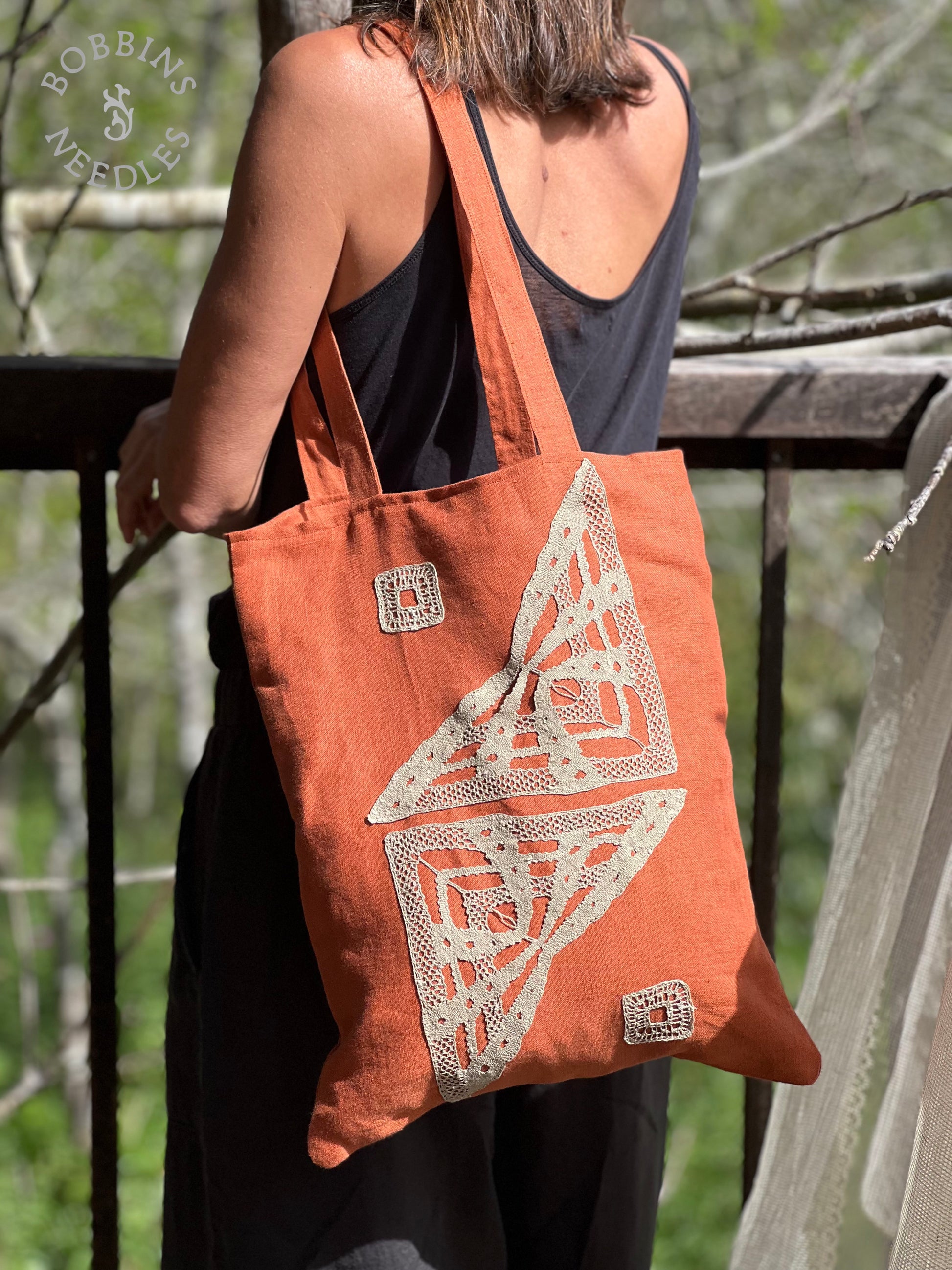 Linen Tote Bag | European Linen | Handmade | Terracota - Bobbins&Needles