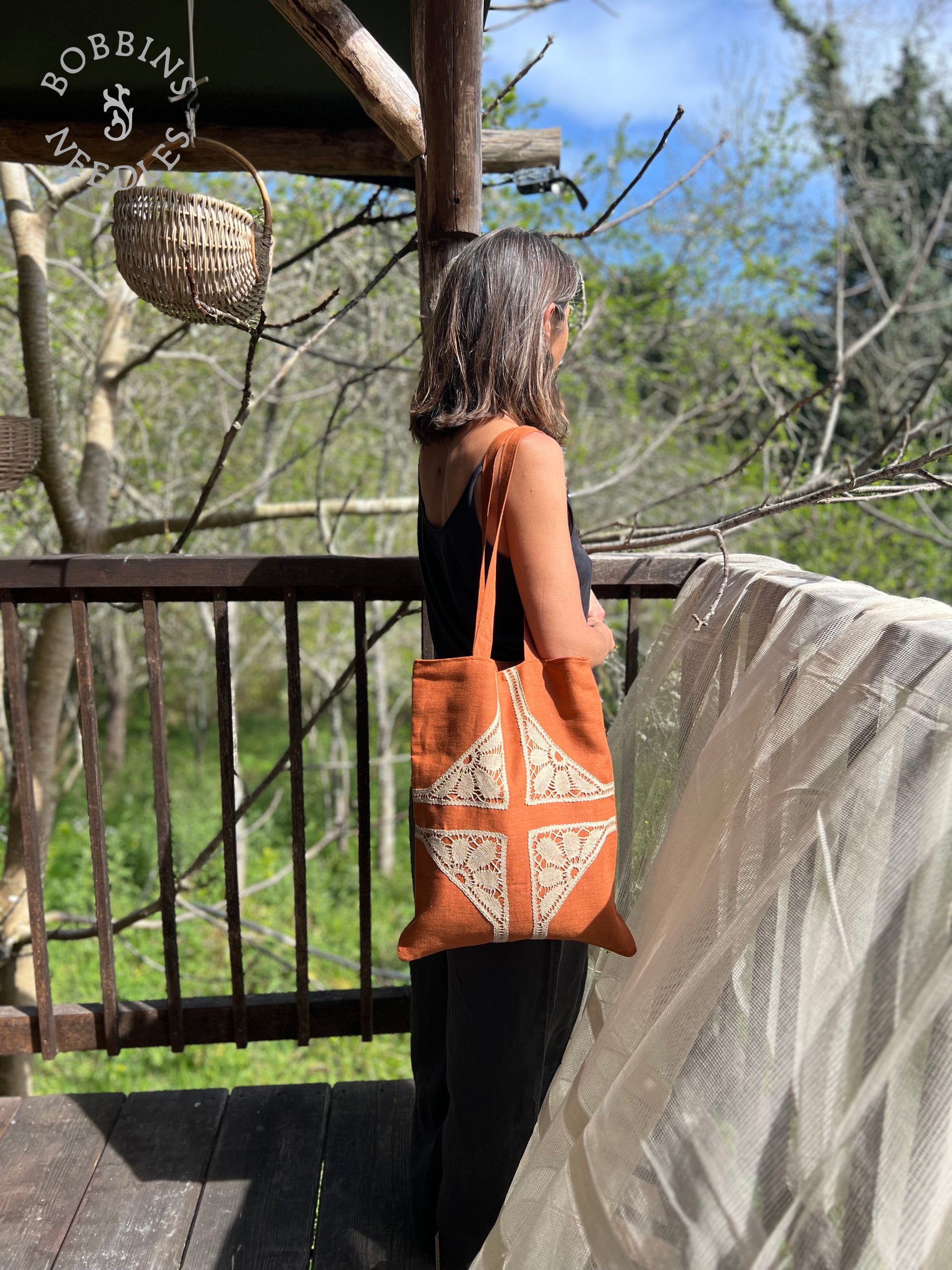 Linen Tote Bag | European Linen | Terracota | One of a Kind - Bobbins&Needles