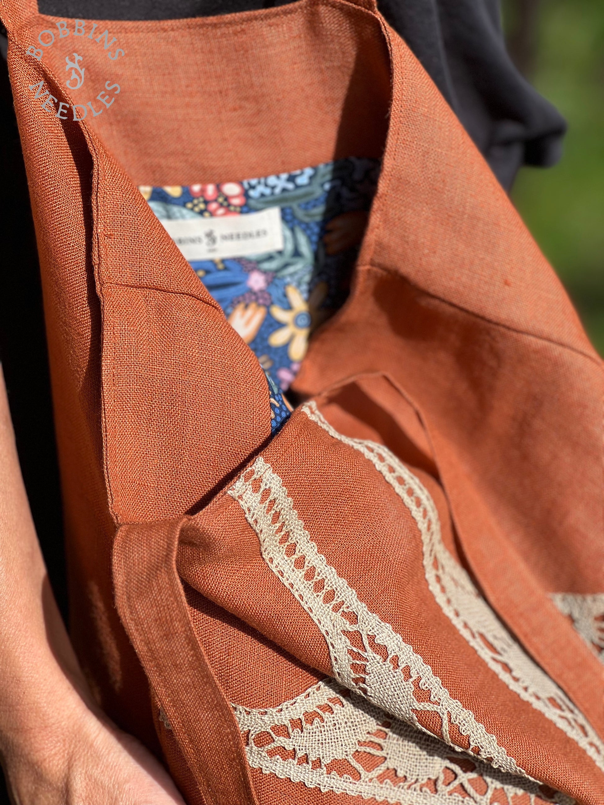 Linen Tote Bag | European Linen | Terracota | One of a Kind - Bobbins&Needles