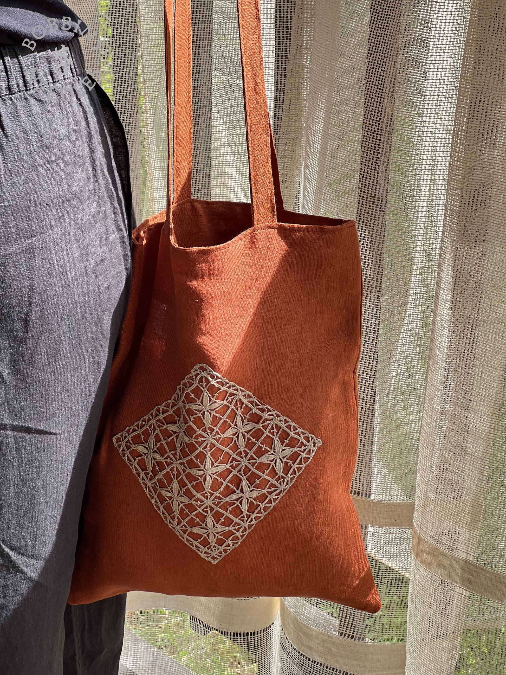 Linen Tote Bag | European Linen | Terracota | One of a Kind - Bobbins&Needles