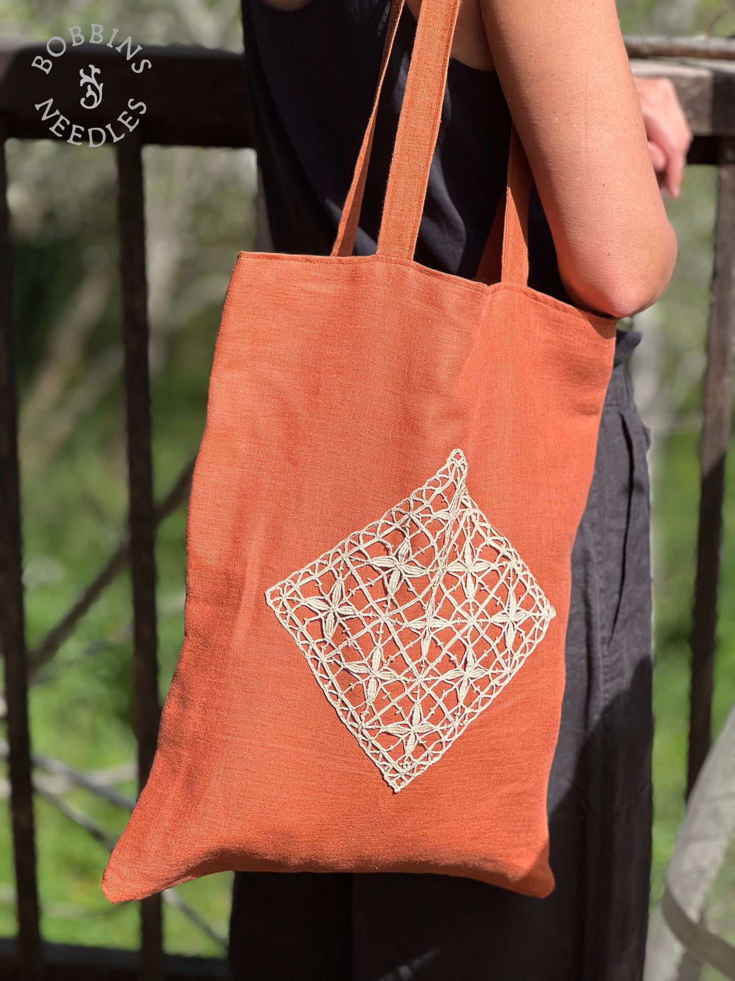 Linen Tote Bag | European Linen | Terracota | One of a Kind - Bobbins&Needles