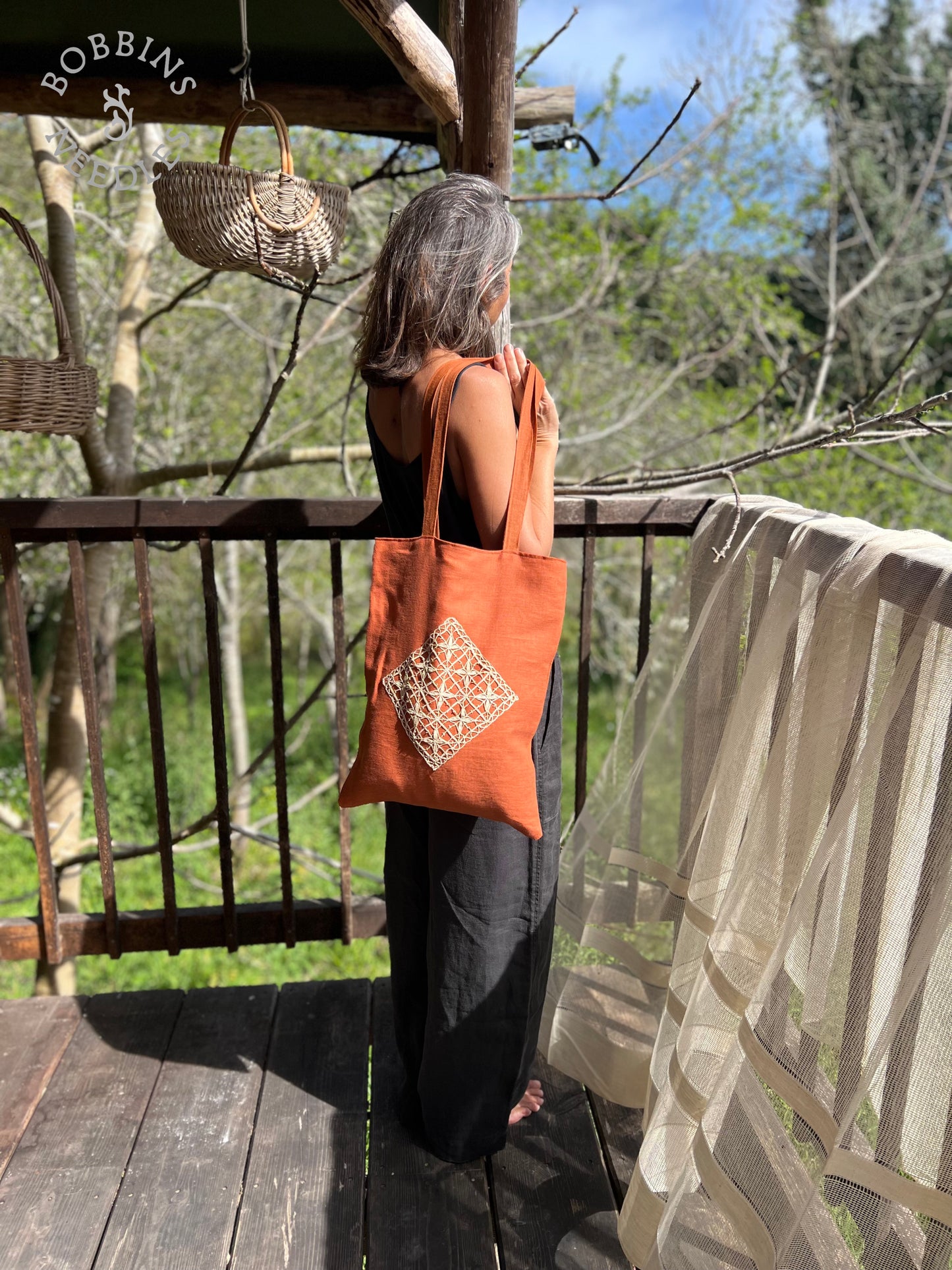 Linen Tote Bag | European Linen | Terracota | One of a Kind - Bobbins&Needles
