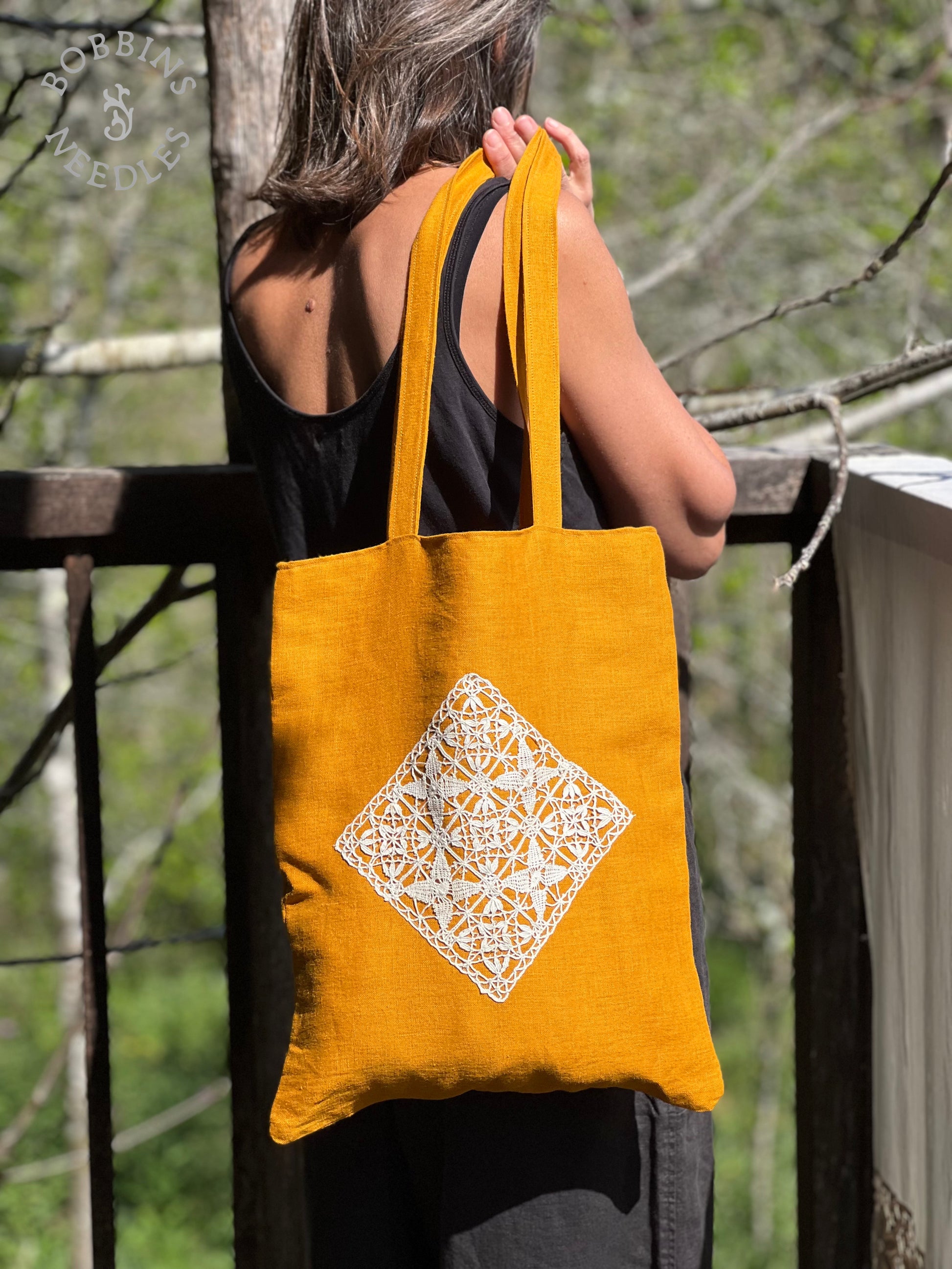 Linen Tote Bag | European Linen | Handmade | Ochre - Bobbins&Needles