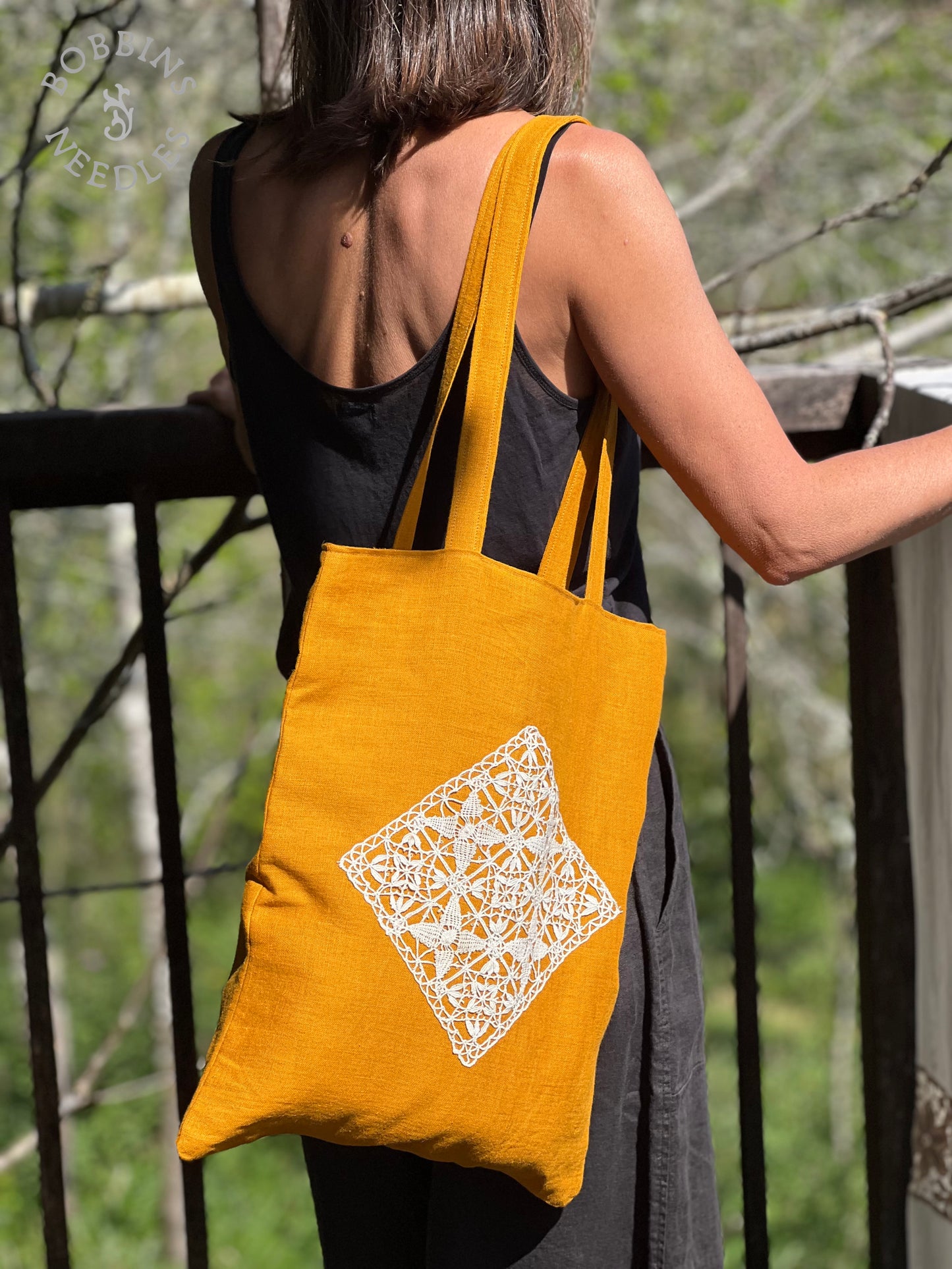 Linen Tote Bag | European Linen | Handmade | Ochre - Bobbins&Needles