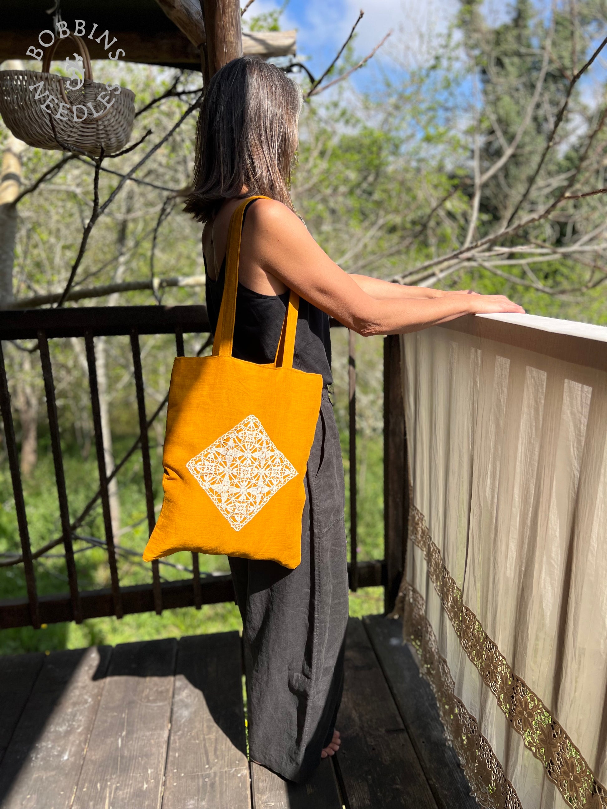 Linen Tote Bag | European Linen | Handmade | Ochre - Bobbins&Needles