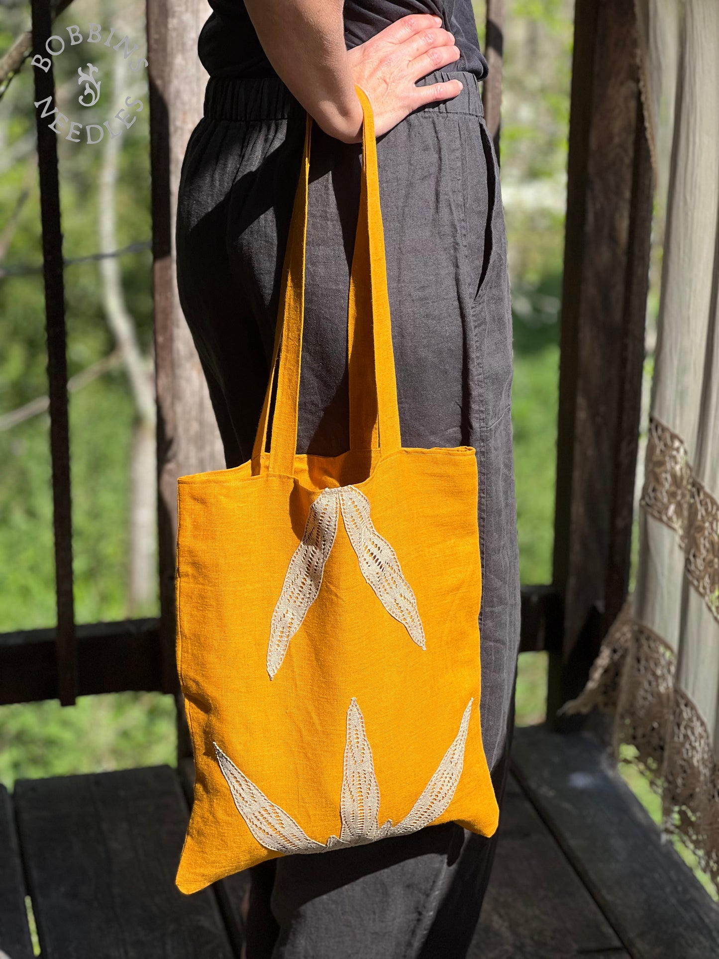 Linen Tote Bag | European Linen | Handmade | Golden Ochre - Bobbins&Needles