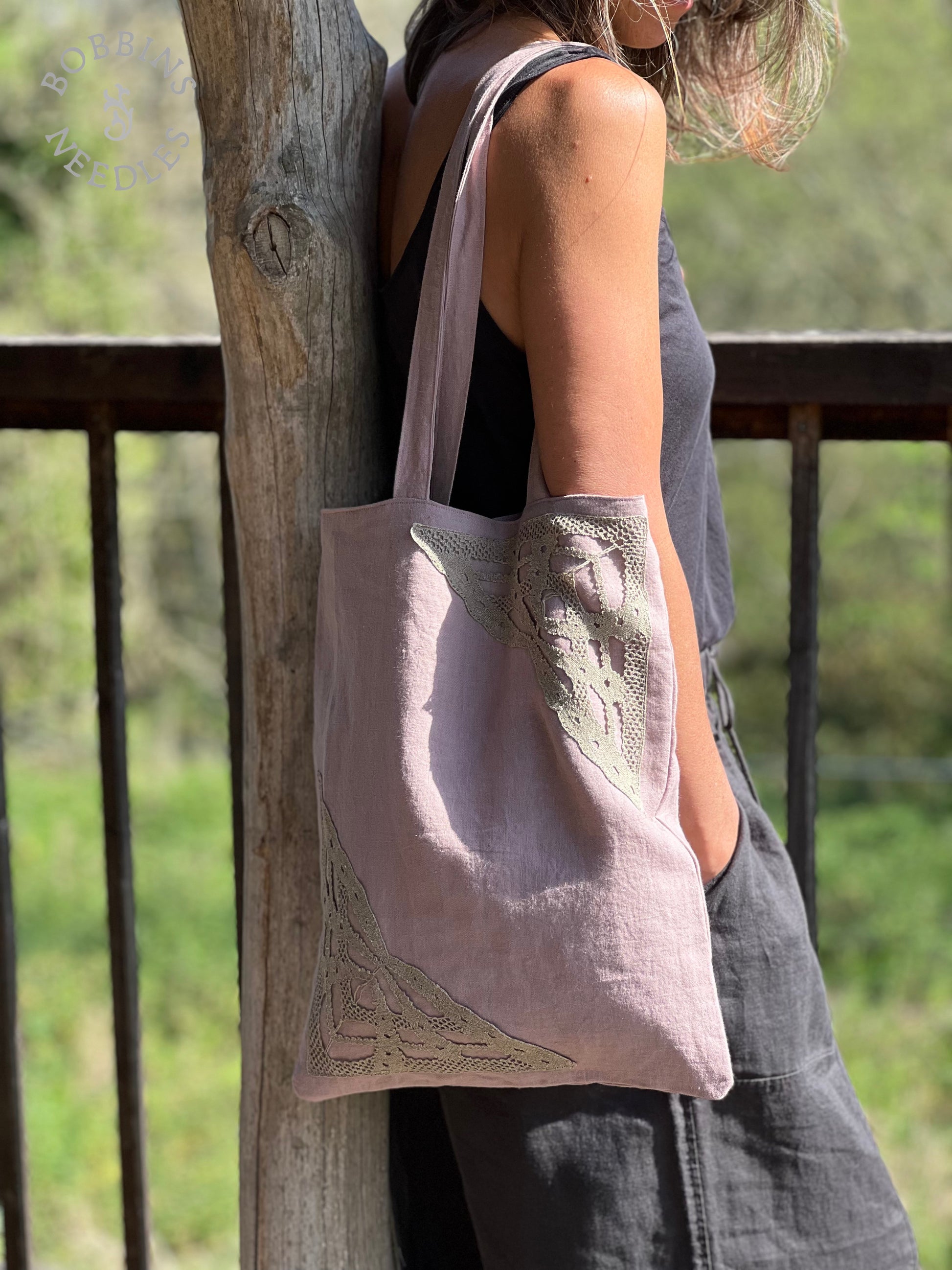 Linen Tote Bag | European Linen | Handmade | Dusty Pink - Bobbins&Needles