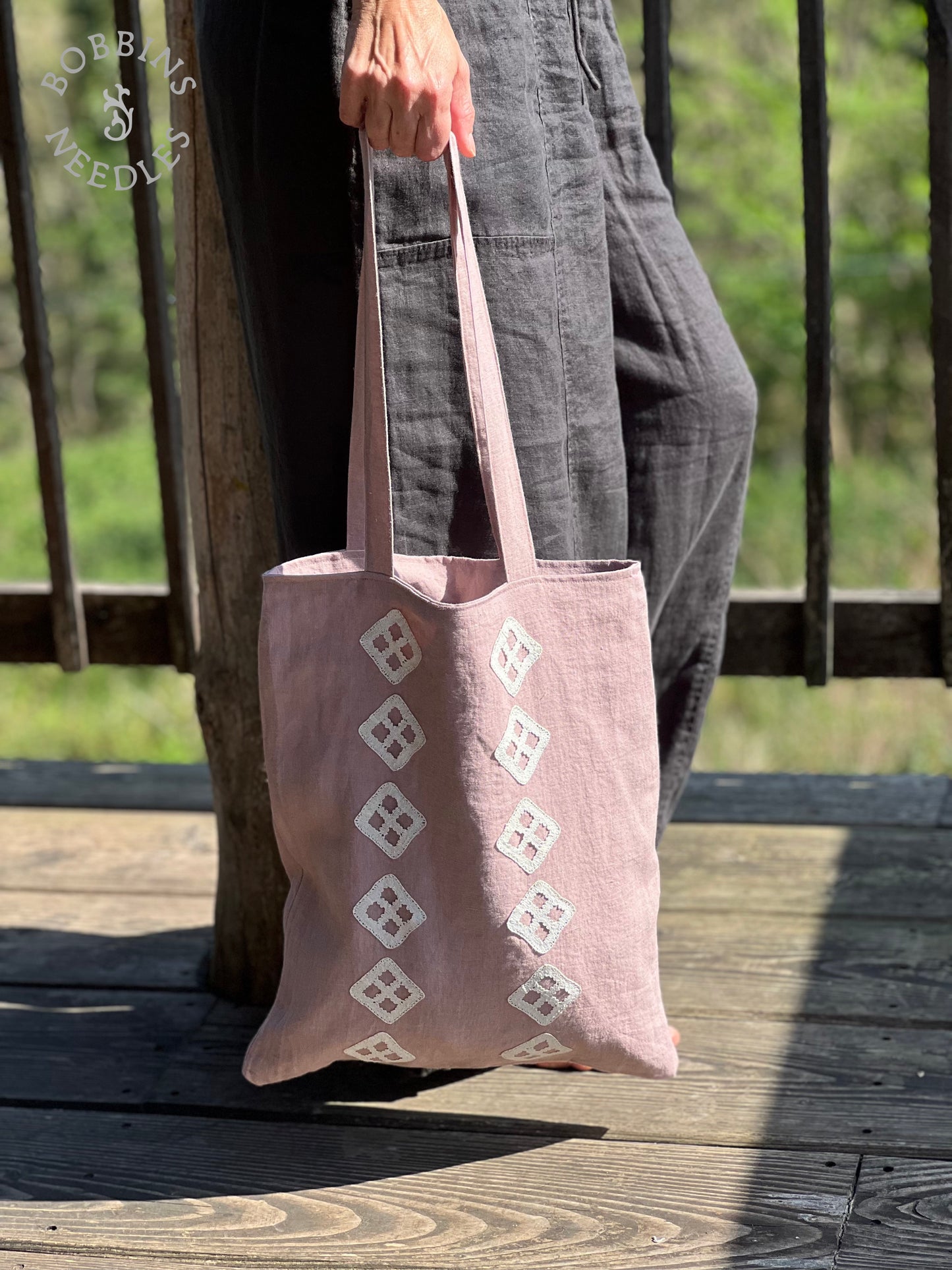 Linen Tote Bag | Handmade French Lace| One of a Kind - Bobbins&Needles