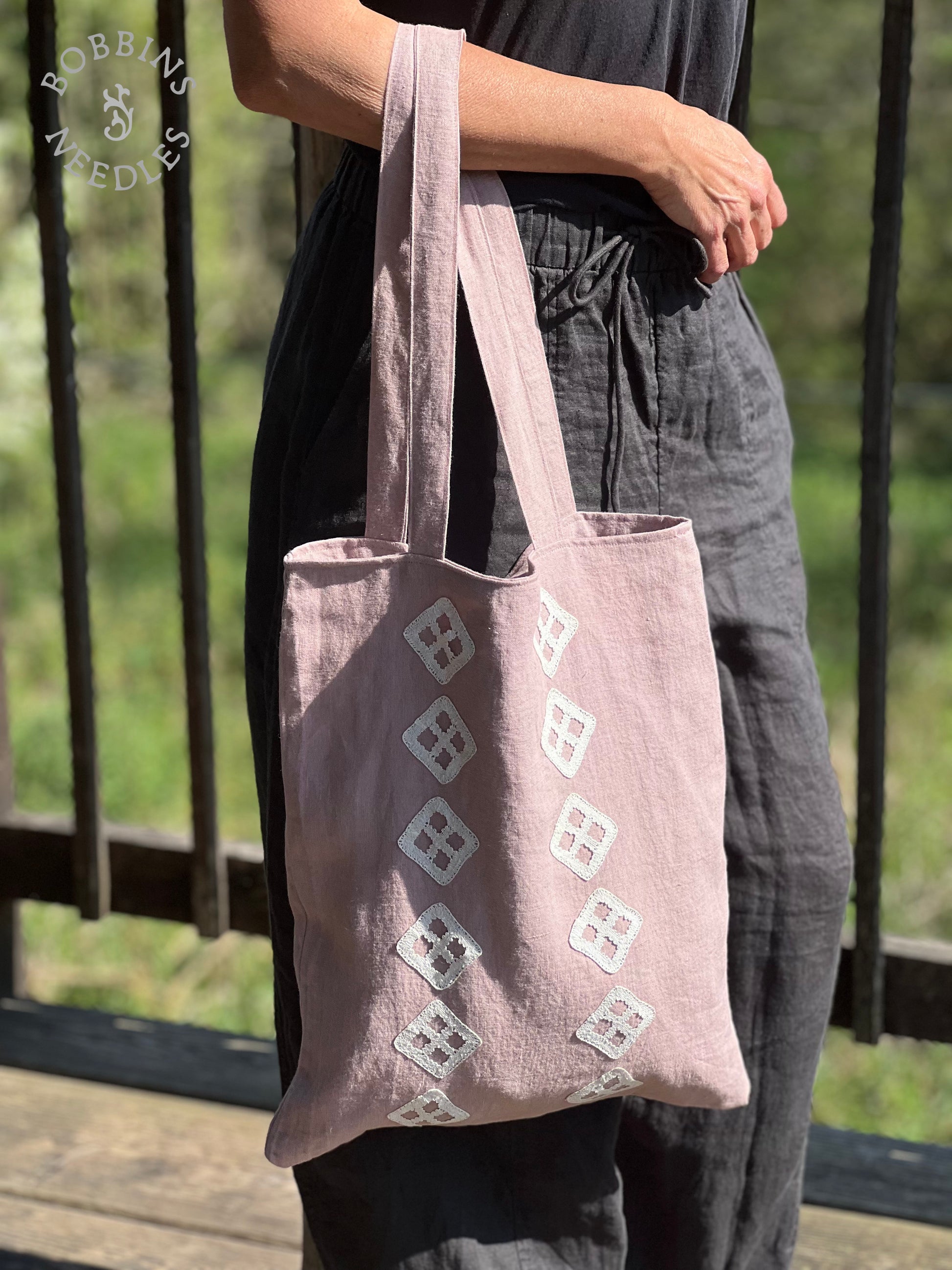 Linen Tote Bag | Handmade French Lace| One of a Kind - Bobbins&Needles