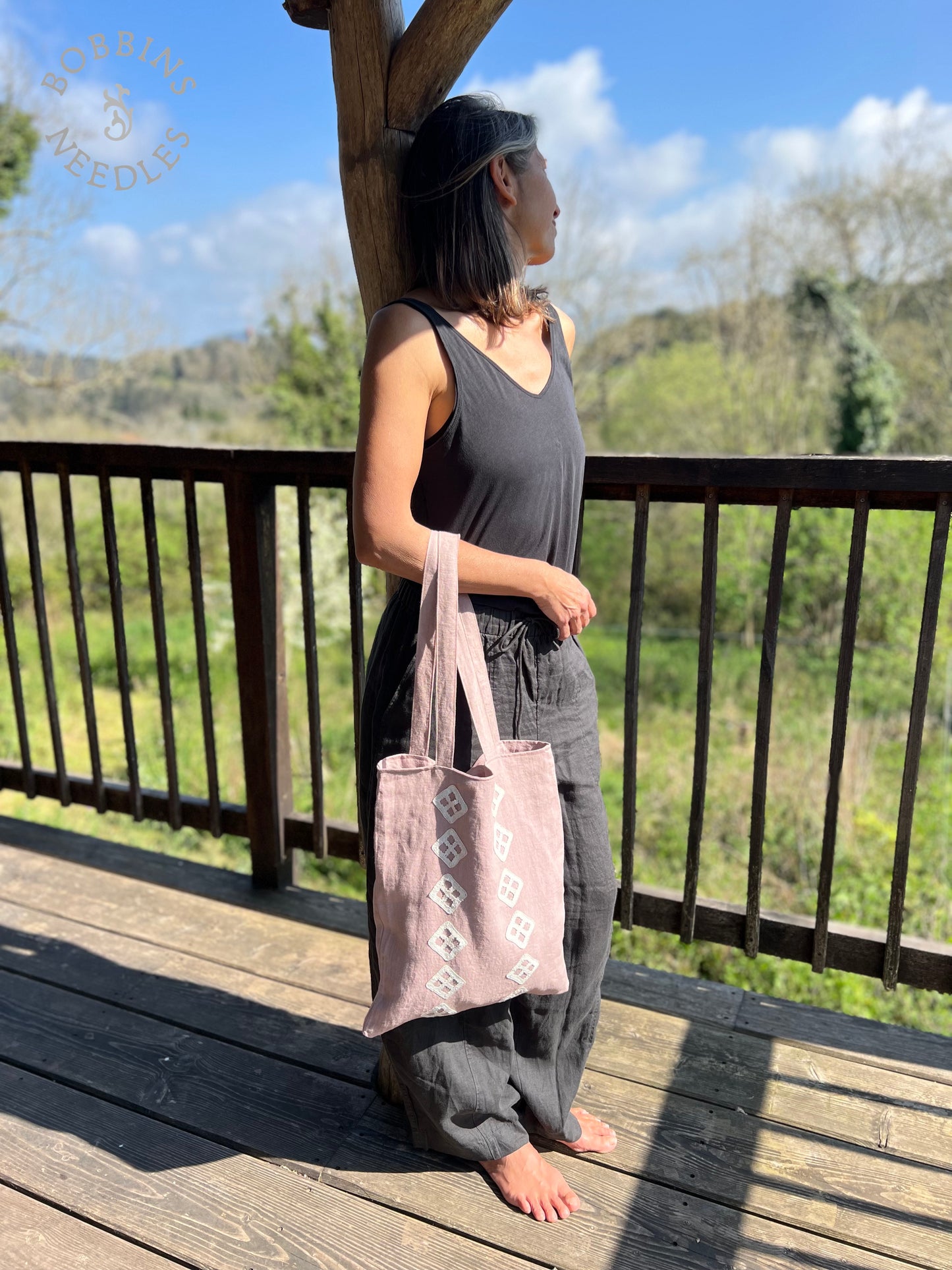 Linen Tote Bag | Handmade French Lace| One of a Kind - Bobbins&Needles