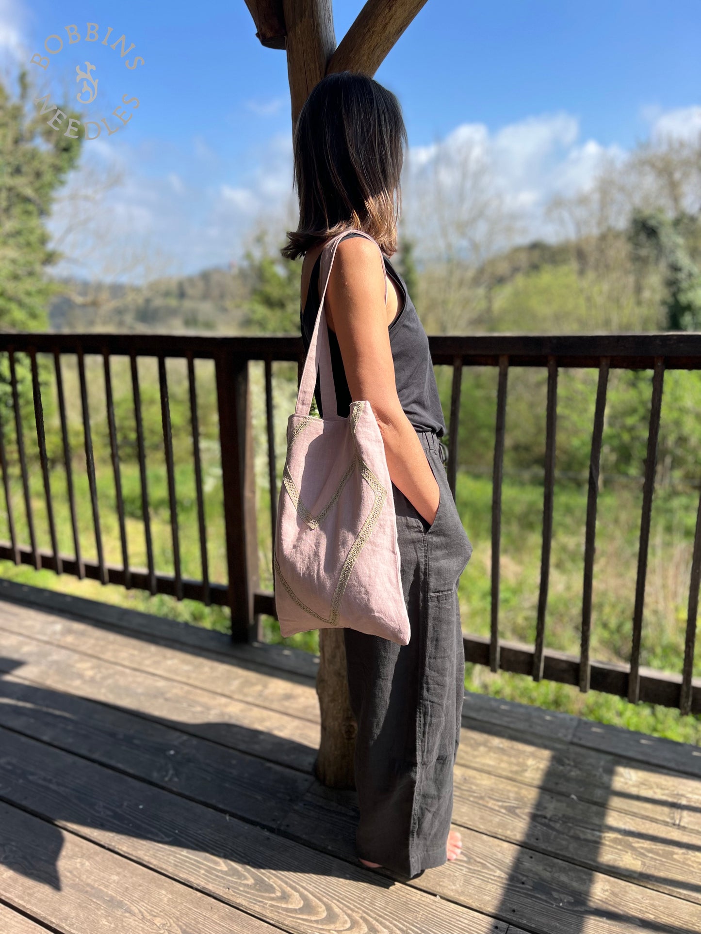 Linen Tote Bag | Dusty Pink | One of a Kind - Bobbins&Needles