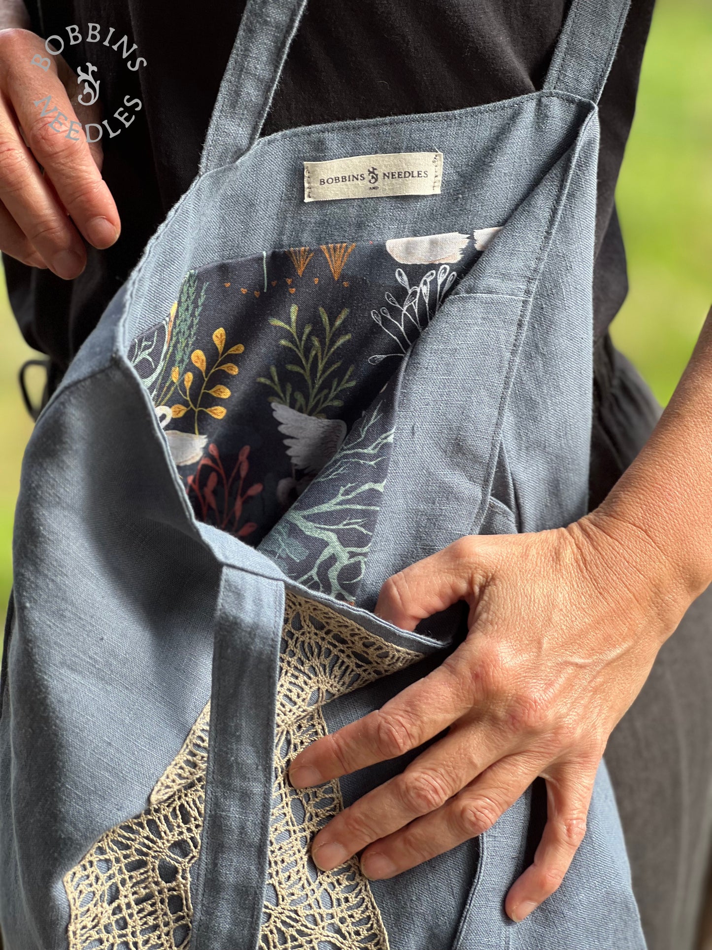 Linen Tote Bag | Dusty Blue | Handmade | One of a Kind - Bobbins&Needles