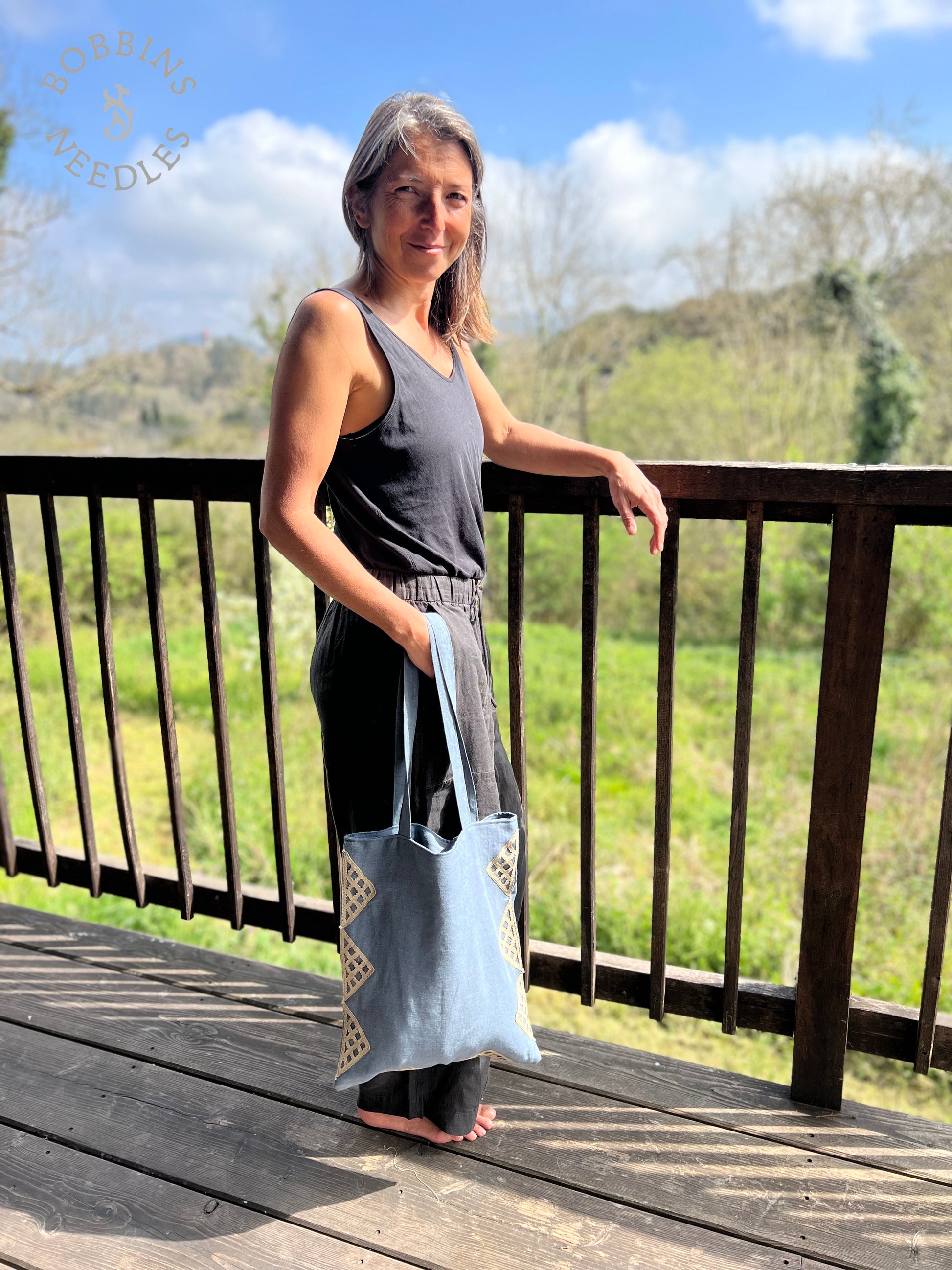 Linen Tote Bag | European Linen | Handmade | Dusty Blue - Bobbins&Needles