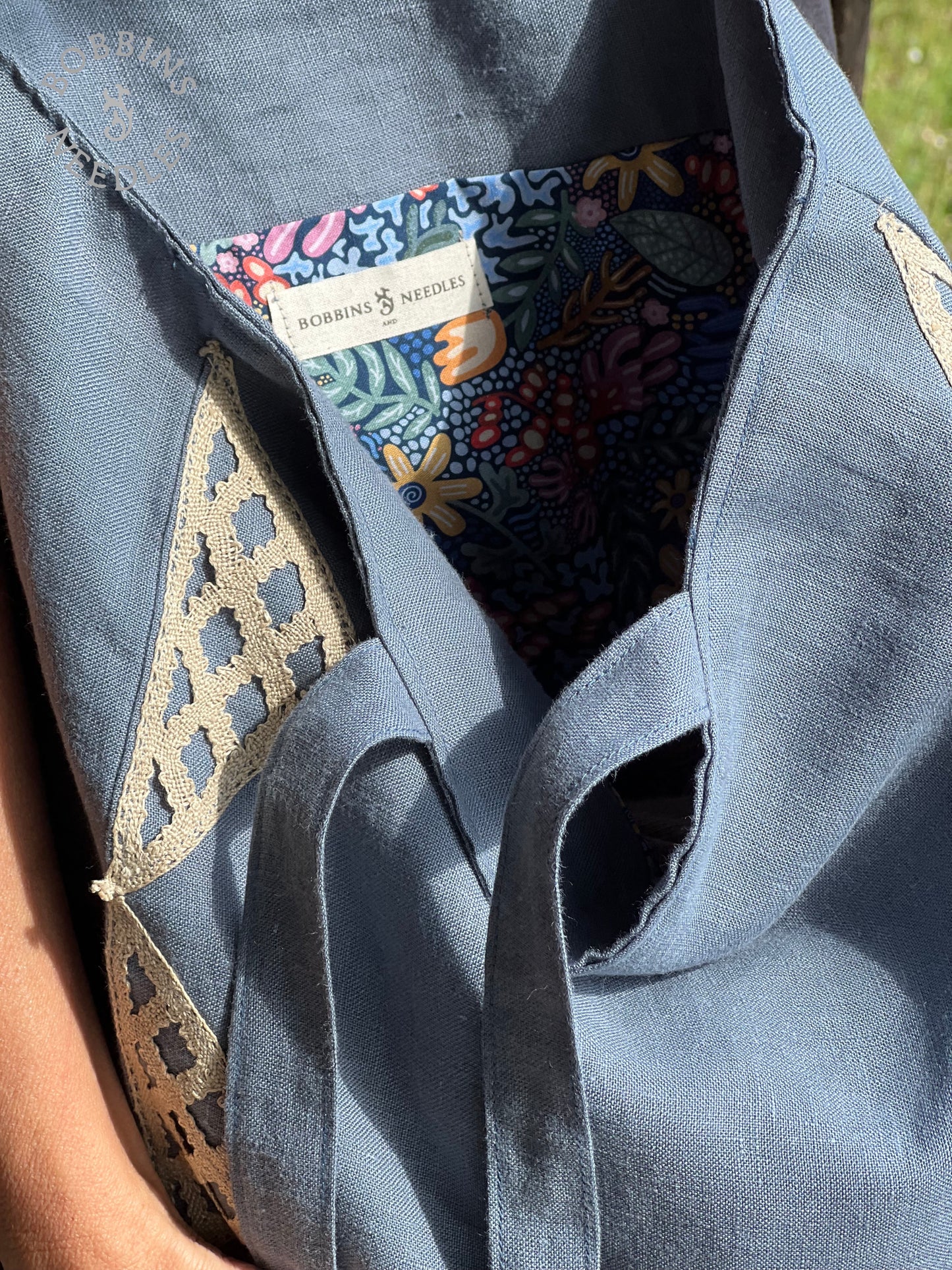 Linen Tote Bag | European Linen | Handmade | Dusty Blue - Bobbins&Needles