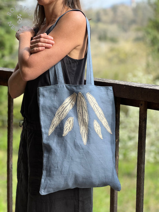Linen Tote Bag | European Linen | Handmade Linen Lace - Bobbins&Needles