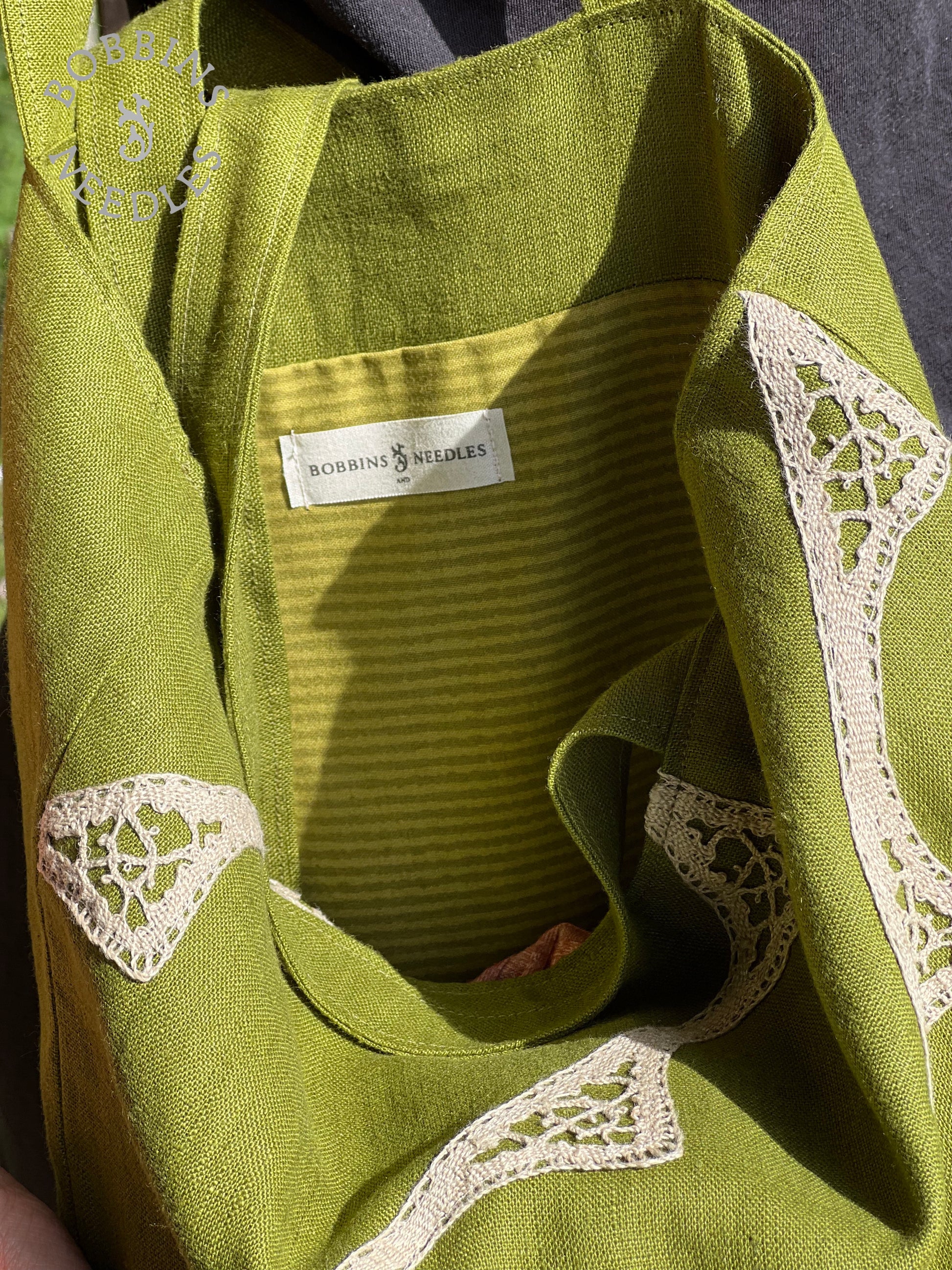Linen Tote Bag | European Linen | Handmade | One of a Kind | Moss Green - Bobbins&Needles