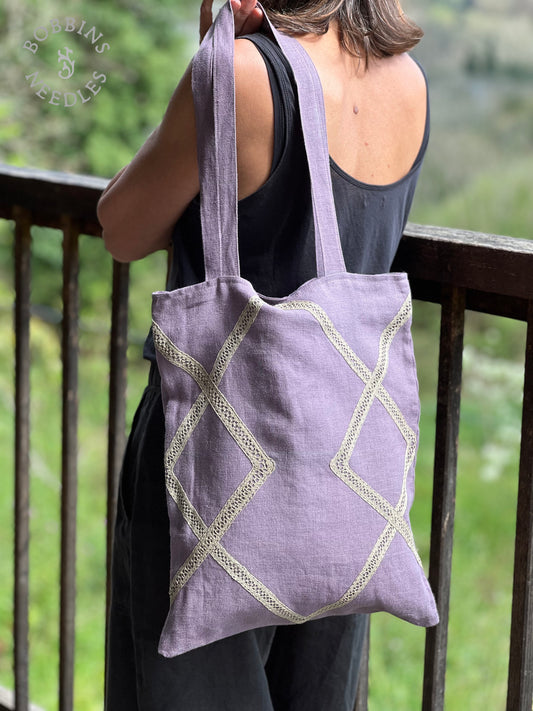 Linen Tote Bag | European Linen | Handmade | Soft Lilac - Bobbins&Needles