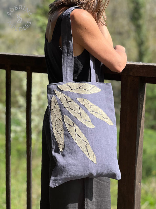 Linen Tote Bag | European Linen | Handmade French Lace - Bobbins&Needles