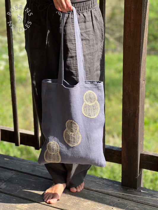 Lavender Linen Tote Bag | Antique French Handmade Lace - Bobbins&Needles