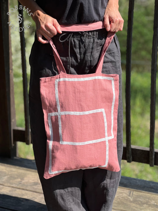 Pink Linen Tote Bag | European Linen | Handmade Lace - Bobbins&Needles