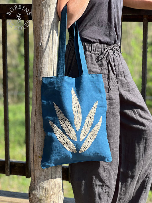Linen Tote Bag | European Linen | Handmade French Lace - Bobbins&Needles