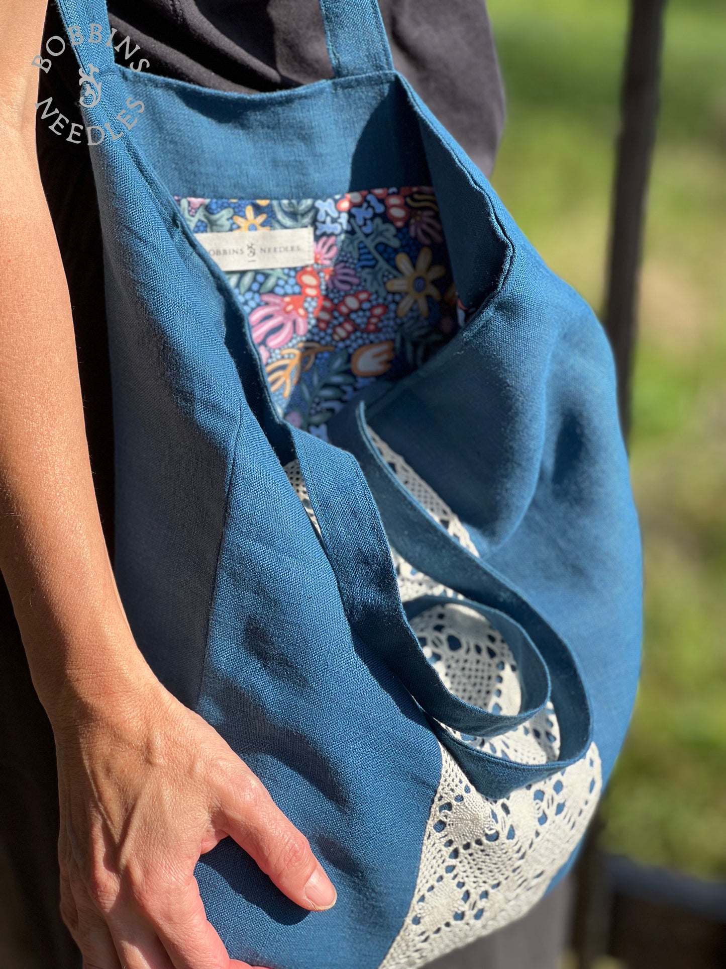 Teal Blue Linen Tote Bag | European Linen - Bobbins&Needles