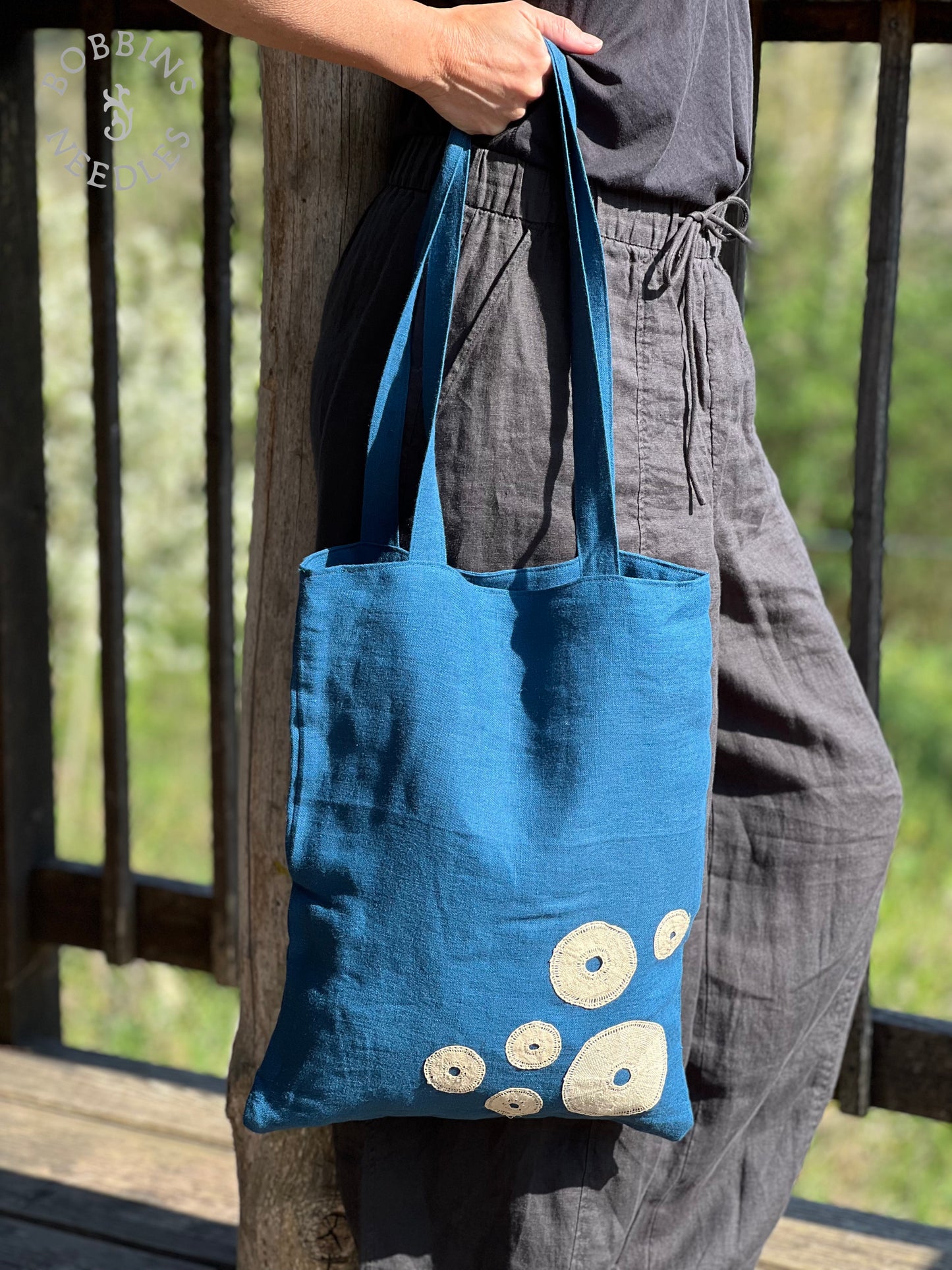 Linen Tote Bag | European Linen | Handmade French Lace - Bobbins&Needles